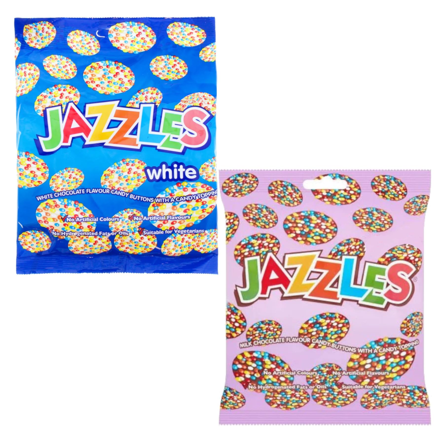 Jazzles Chocolate Buttons, 140g Milk Chocolate and 140g White Chocolates, with Sprinkles, Vegetarian