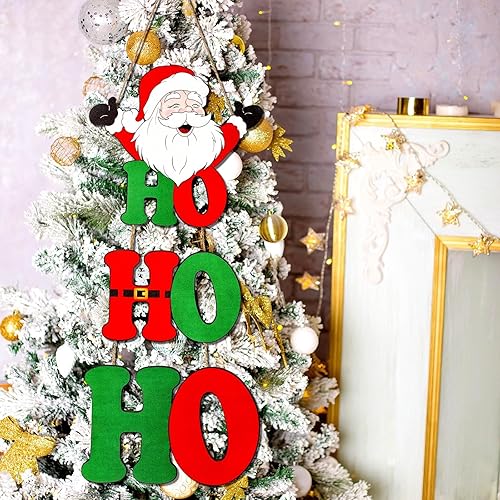Miniatura 2 de Suzile Letrero colgante de madera de Papá Noel para colgar en la puerta de bienvenida de Navidad 2023, adorno de árbol de Navidad, decoración de
