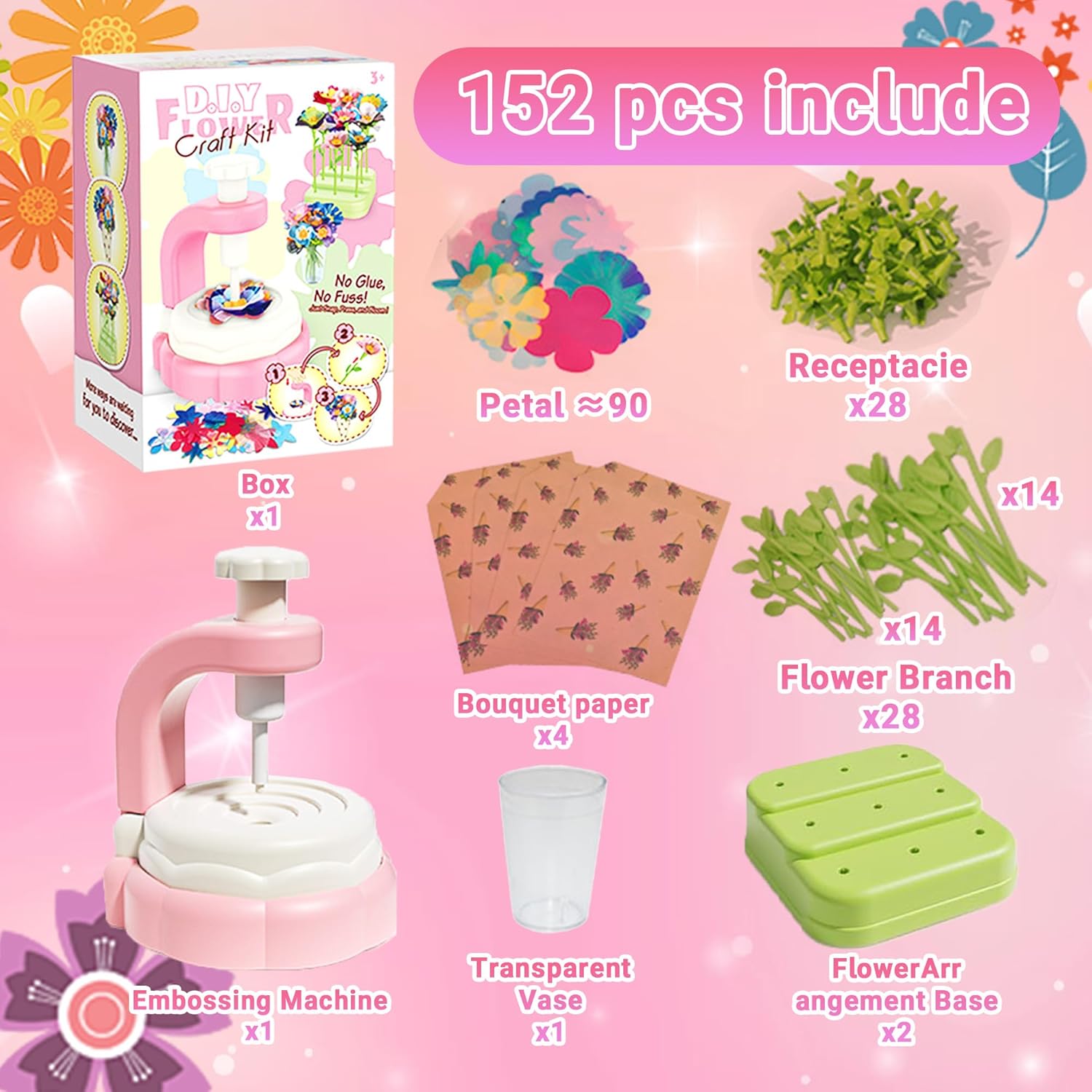 Flower Bouquet Craft Kit, DIY Arts and Crafts Toys for Kids 4-6-8, Poke Crafts for Girls, Make Your Own Bunch of Flowers, Arts and Crafts for 4 5 6 7 8 Years Old Girl Birthday Gift