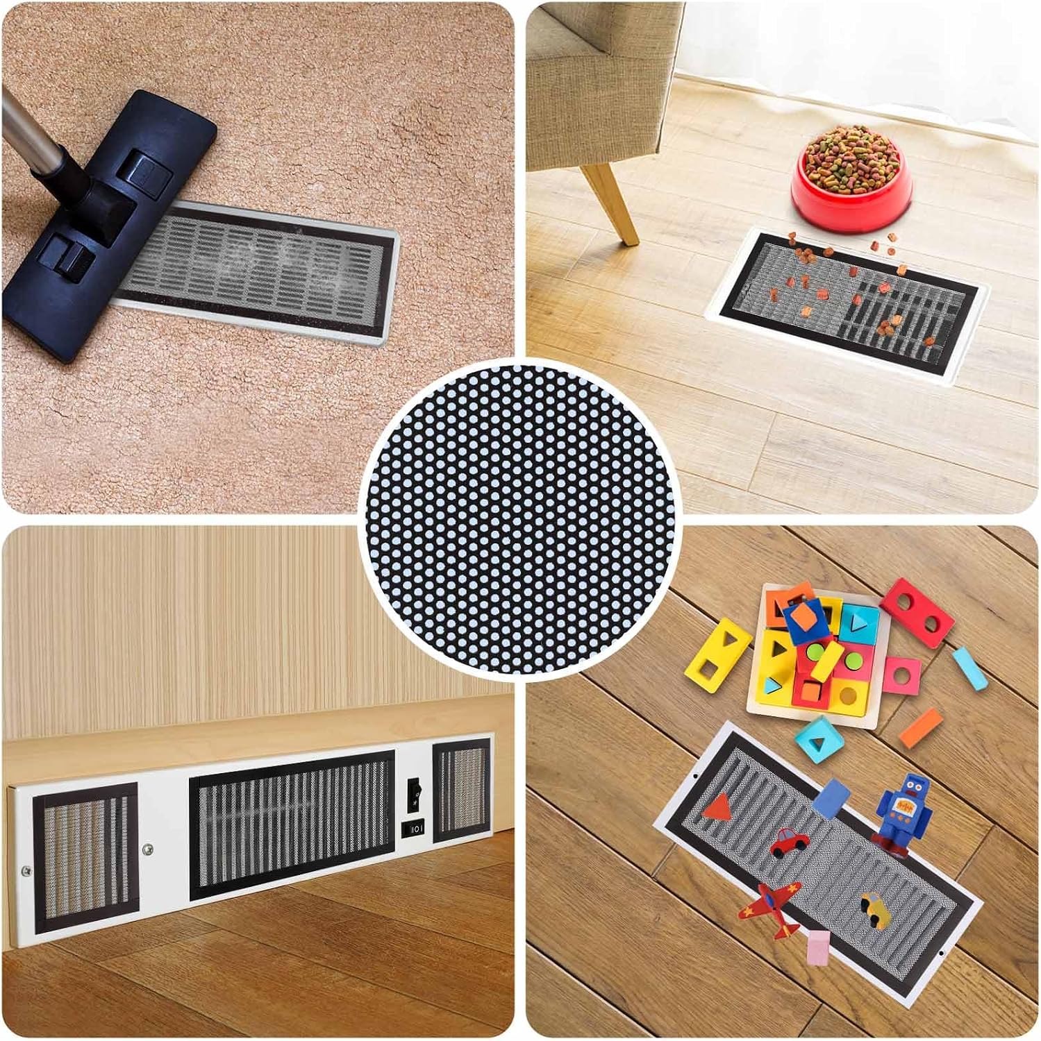 4 Pack 40cm x 30cm Magnetic Floor Vent Cover - Customizable Size PVC Mesh Register for Wall Ceiling Floor Catch Debris Hair Insect (Black) thumbnail