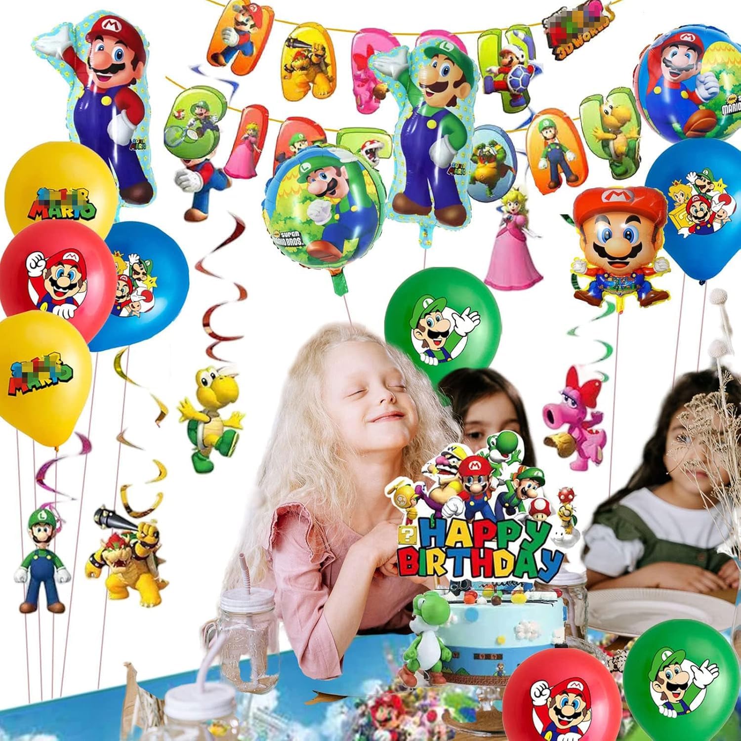 Set di decorazioni per compleanno per bambini da 87 pezzi, Include striscione, Decorazione per torta, Tovaglia, Vassoio di carta, Palloncino, Tovagliolo di carta, Maschera per gli occhi