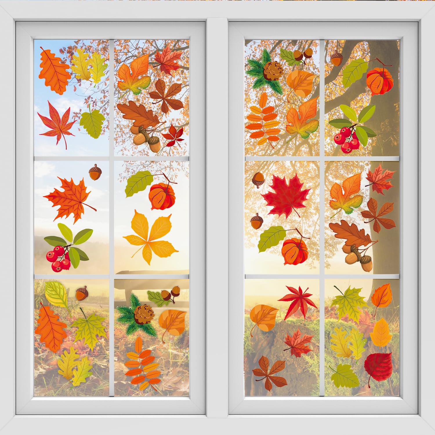 Pegatinas para ventanas de otoño, pegatinas para ventanas de Acción de Gracias, 9 hojas, imágenes de ventanas de otoño, calcomanías autoadhesivas para ventanas, calcomanías con impresión a doble cara