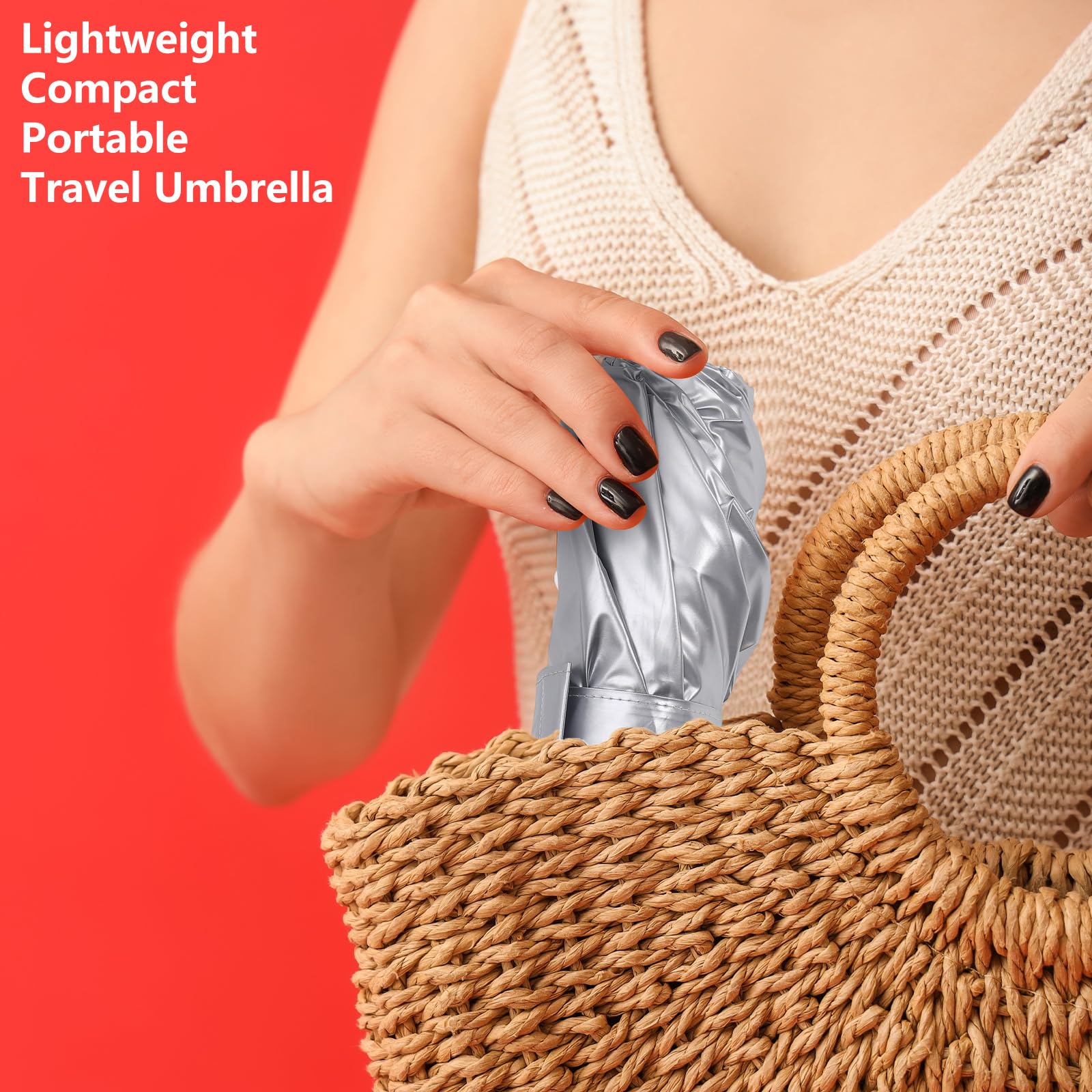 Sombrilla de viaje con protección solar UPF 50+ para protección solar, protección UV para caminar (negro) 4