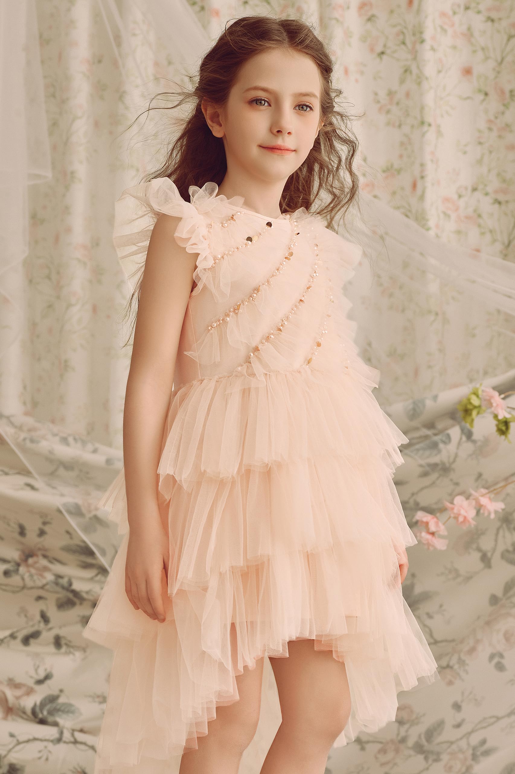 Tutu-Kleid für Mädchen – Glitzer-Pailletten-Mädchen, Tüllkleid, gestuft, mehrlagig, Blume, Kleinkind, TuTu-Kleid für Geburtstag, Foto-Requisite