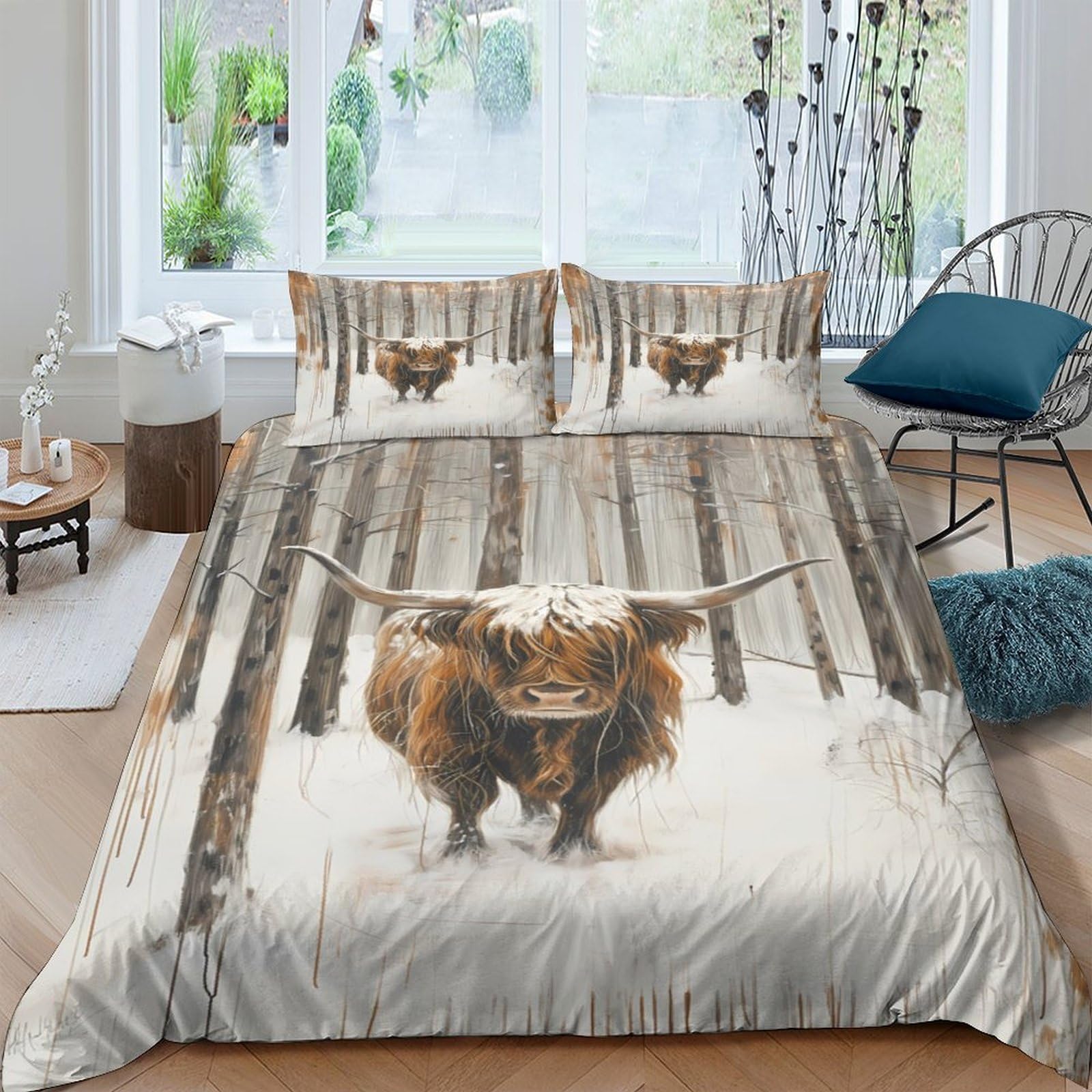 Ctjqhvkz Style-4 3D Printed Highland Cow Forest Fitted Sheet Microfiber Soft Brown Animal Art Mattress Cover For Bedroom Guest Room Home Decor Single（135X200cm）