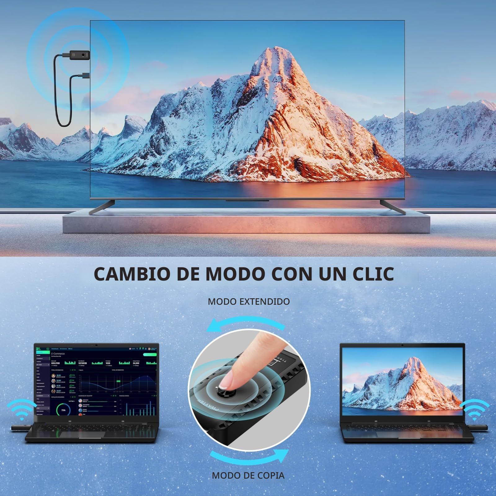 PWAYTEK Transmisor y Receptor HDMI inalámbrico con decodificación 4K, Salida 1080P, Alcance de 164 pies, Doble Banda 2.4G/5G; para PC, portátiles, TV y proyectores; Plug & Play