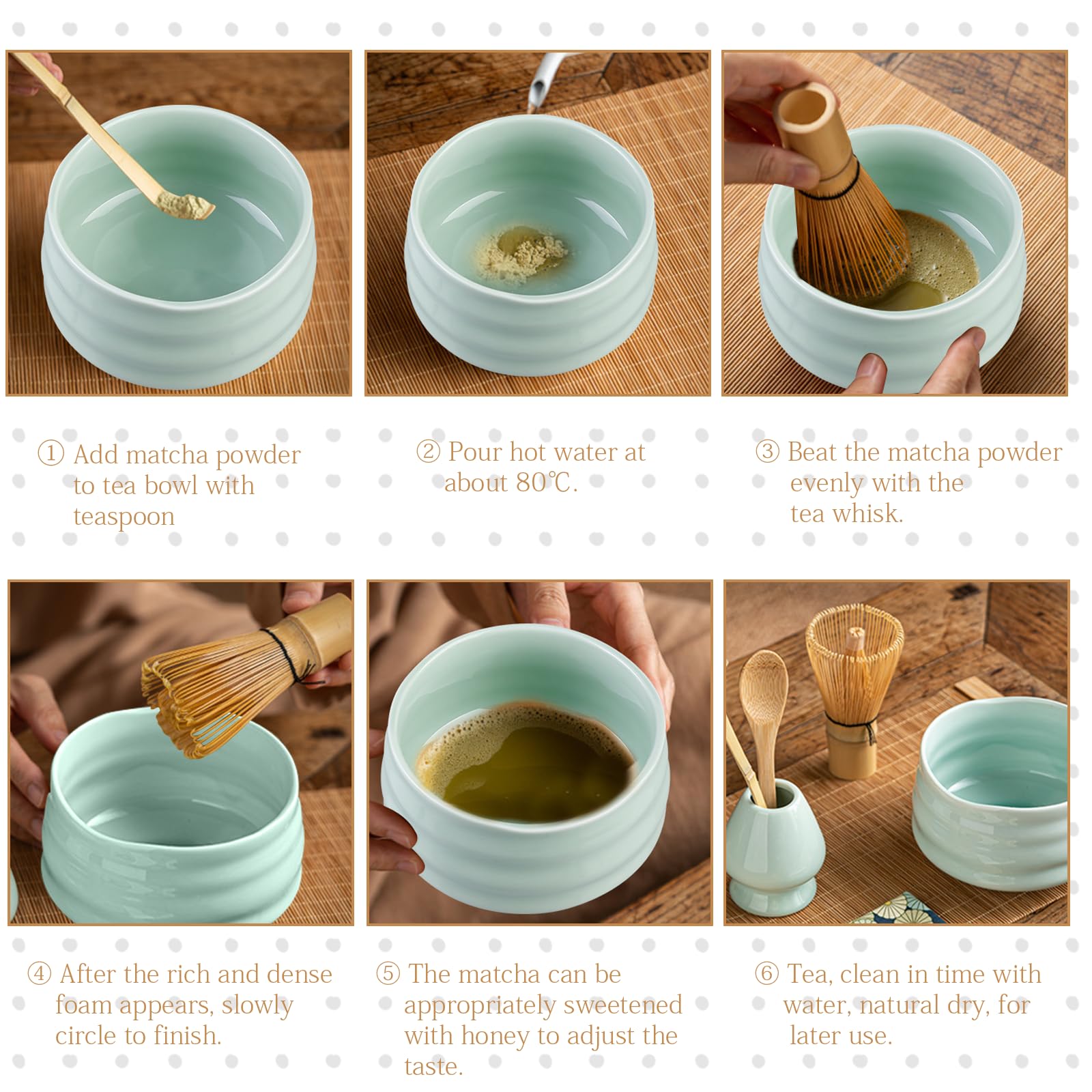 Juego De Té Matcha Japonés De 5 Piezas - Batidor, Cuenco, Soporte, Cuchara Y Lata De Bambú, Para Ceremonia Tradicional