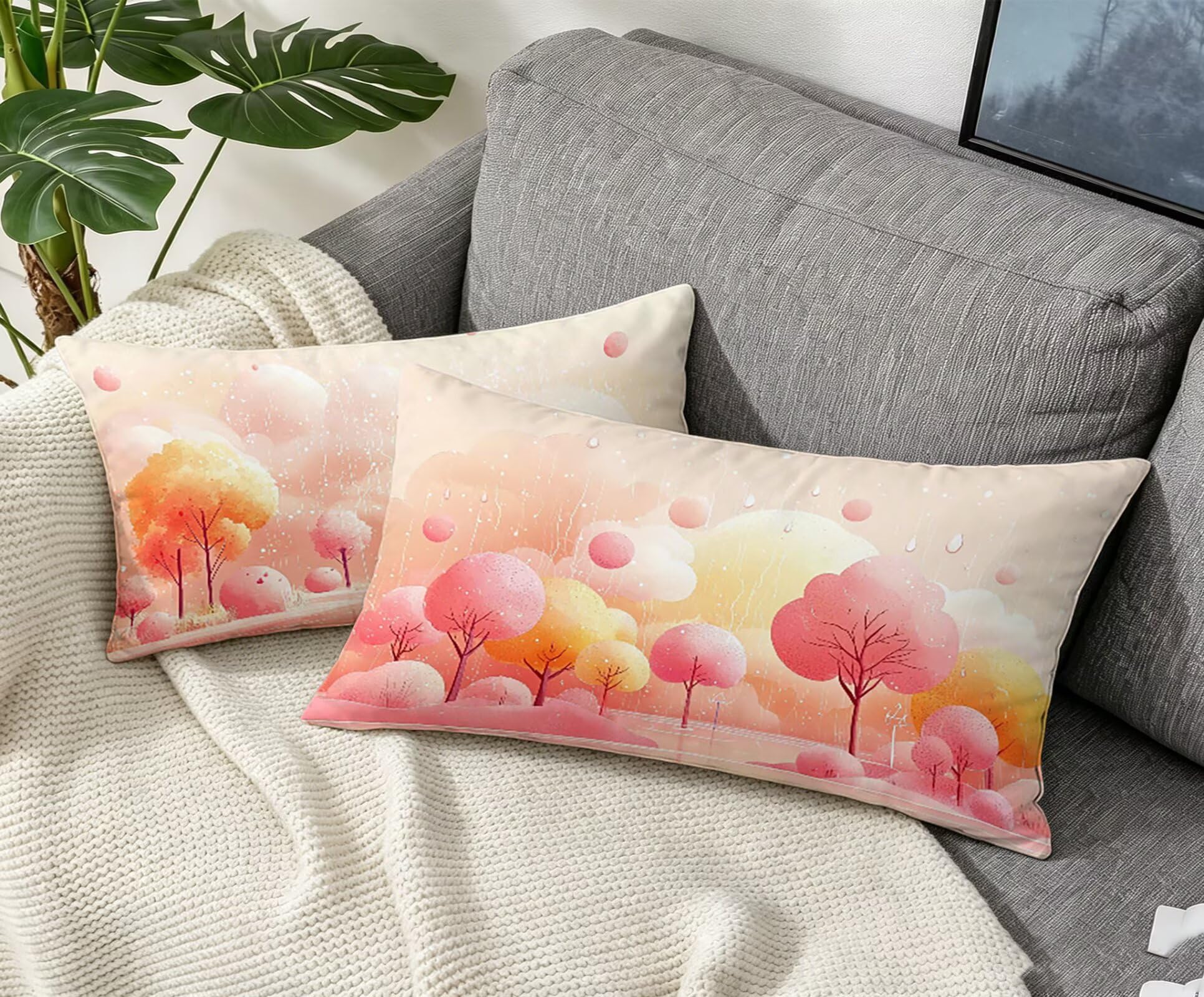 Rosa Kissenbezug 60x80 Baum Kopfkissenbezug 2er Set,Wohnaccessoires & Deko,Weich und Atmungsaktiv Samt Stoff mit Verstecktem Reißverschluss für Bett Sofa Kissen Dekokissen-85947