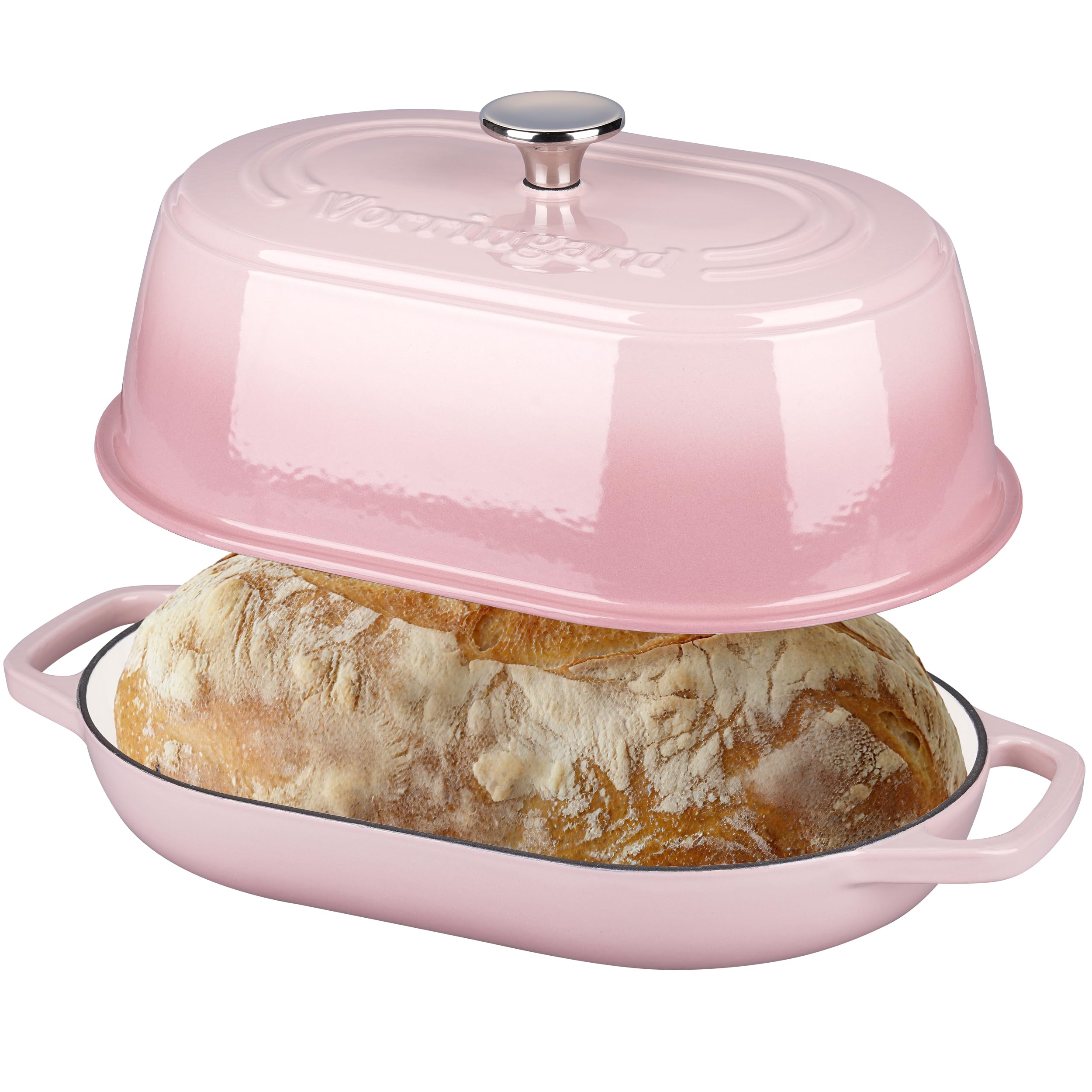 Photo 1 of VORRINGARD Enameled Cast Iron Dutch Oven Pot with Dome Lid, Oval Bread Oven for Homemade Sourdough Bread Baking, Oven Safe up to 500°F, 6 Quart, Pink