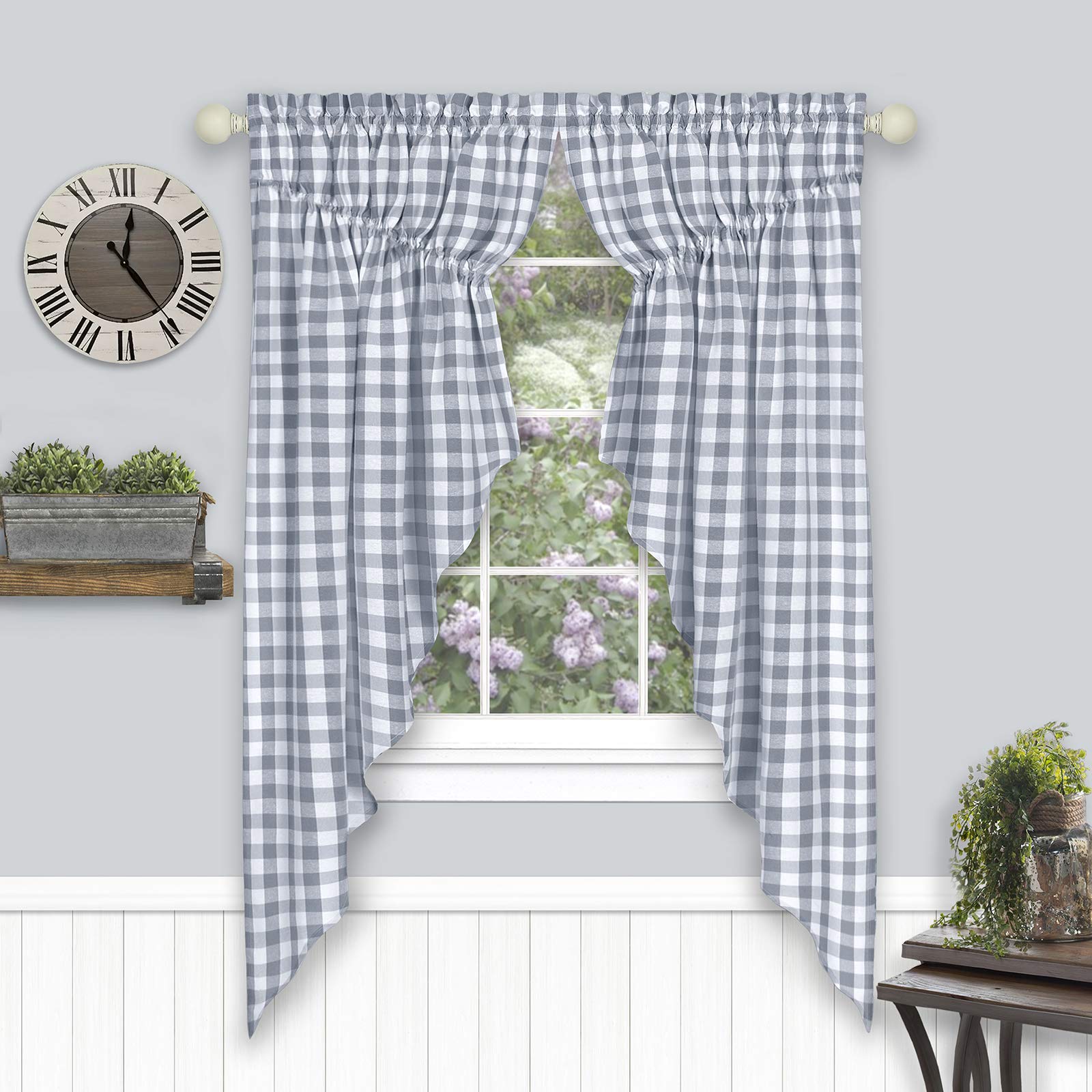 Woven Trends Farmhouse Curtains, Buffalo Plaid Curtain Shades, Gathered Swag Set, Classic Country Plaid Gingham Checkered Design, Farmhouse Décor, 72