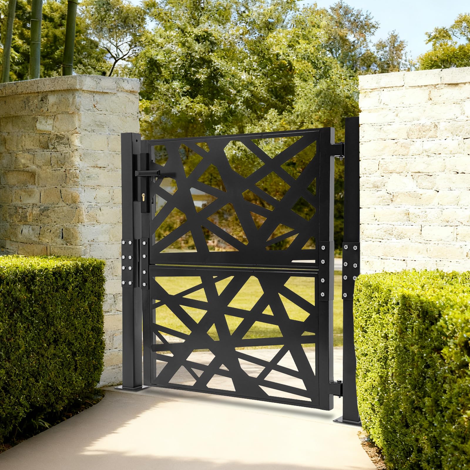 Cancello da giardino in metallo, 105x100 cm, cancello da giardino con serratura, recinzione in acciaio per giardino terrazza, cancello per recinzione, cancello per esterni, cancello in ferro, cancello