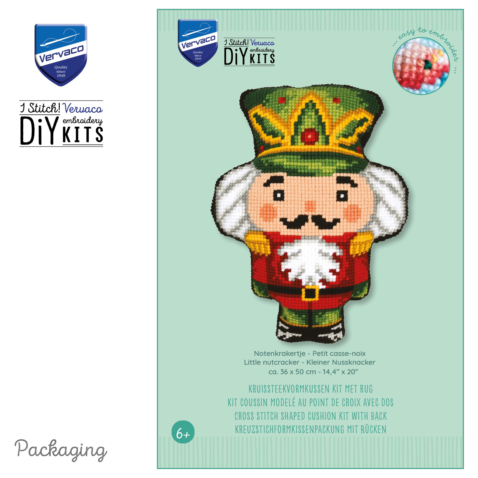 Vervaco Kreuzstich Stickpackungen Kissen Stickerei Set mit Kissenrücken Anfänger Vorgedruckt NUSSKNACKER DIY Set Kreativ Set Für Erwachsene36 x 50 cm Bastelset Handwerker Haus Dekoration
