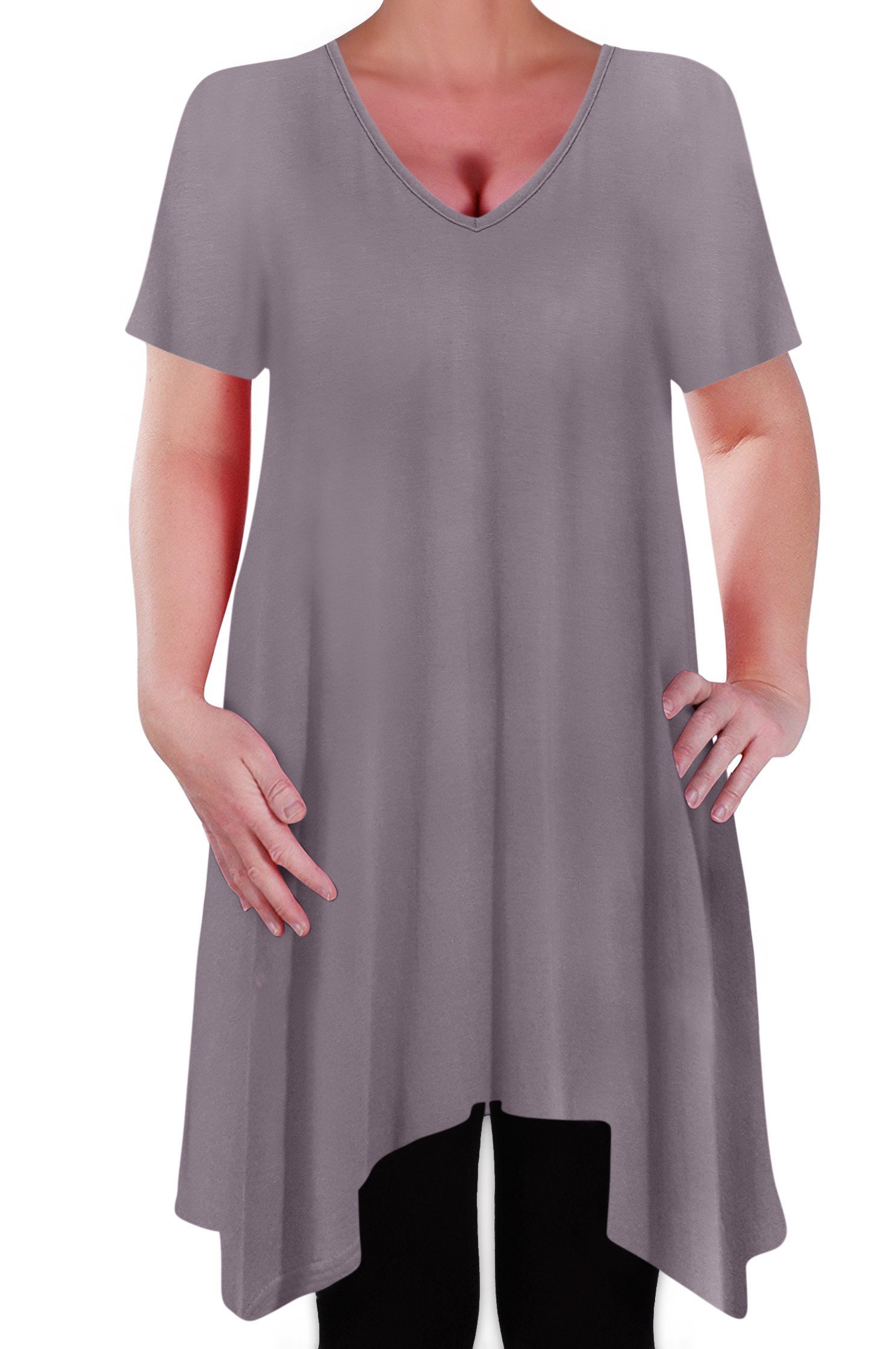 Eye Catch Women's Grey - Olivia Casual V Neck Long Tunic Uneven Hem Plus Size Flared Top Size 22-24
