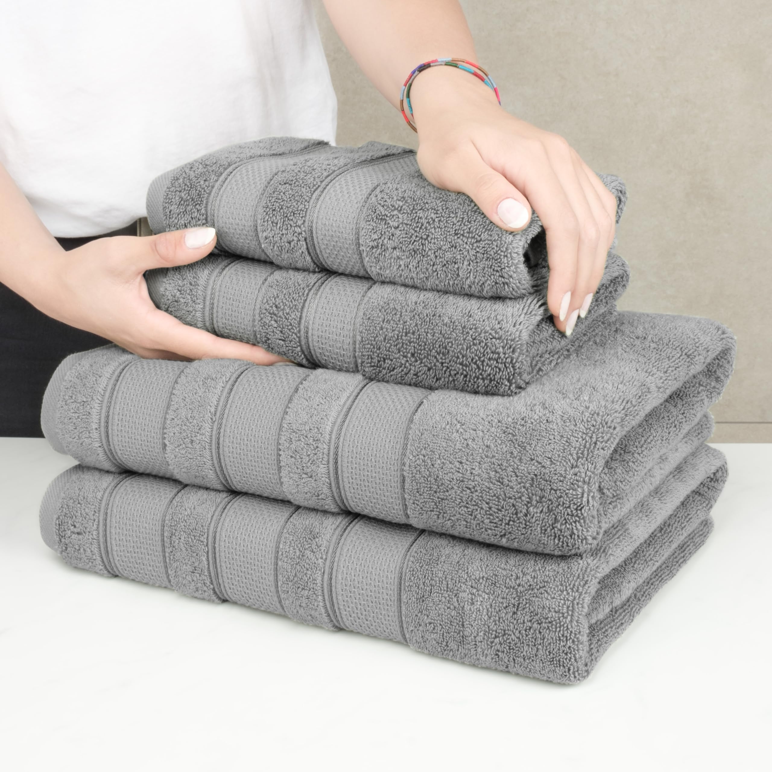 American Soft Linen Badetuch-Set, Salem Collection 100% türkische gekämmte Baumwolle, 6-teiliges Handtuch-Set, weich und saugfähig, 2 Badetücher, 2 Handtücher, 2 Waschlappen, Duschtücher, Hellgrau