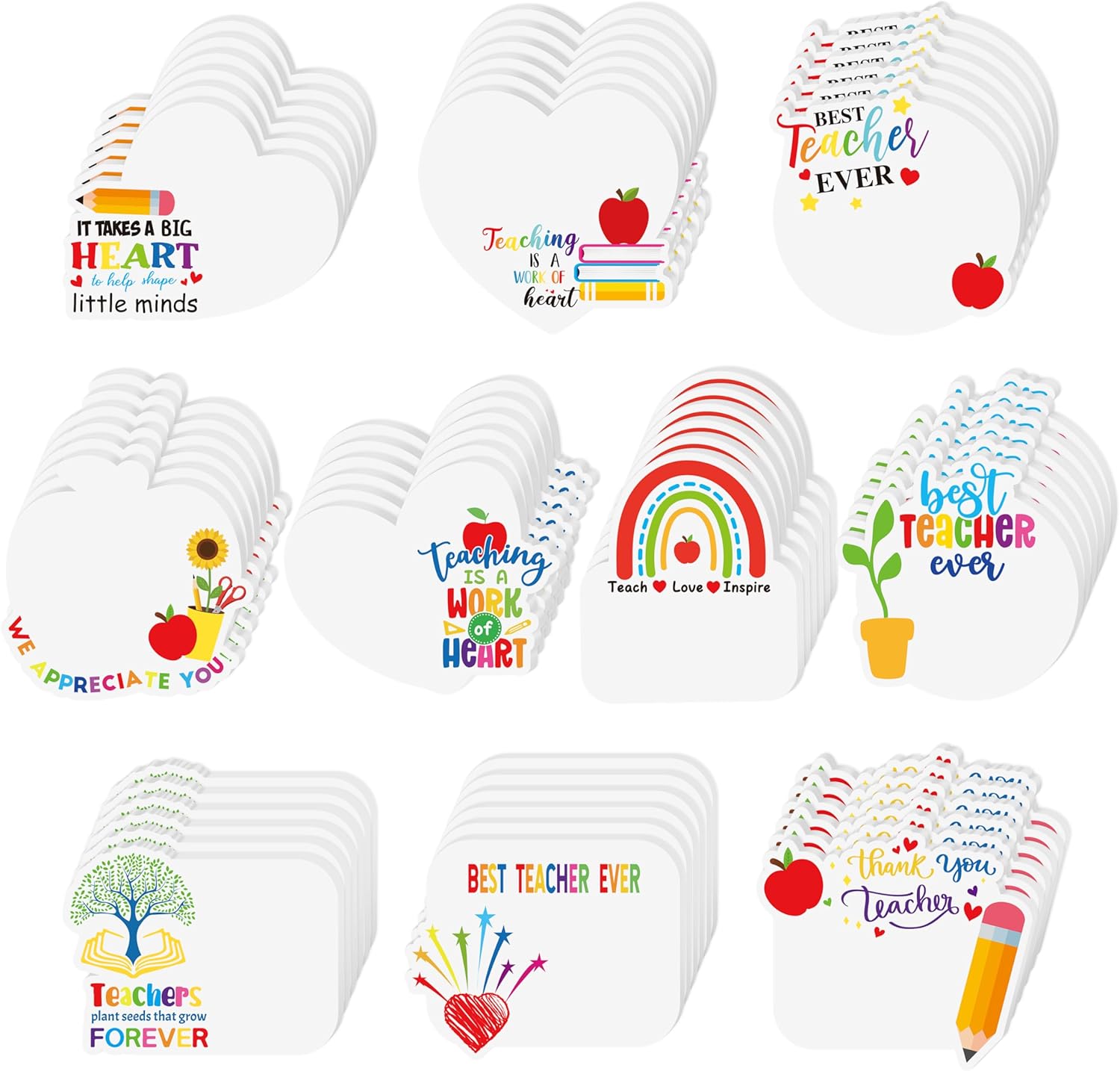 CJiangpo 150Pcs Teacher Sticky Notes Pads, Thank You Teacher Appreciation Gifts 3000 Sheets Self Stick Notepad Memo Pads Teaching is A Work of Heart Page Marker School Office Supplies Party Favor