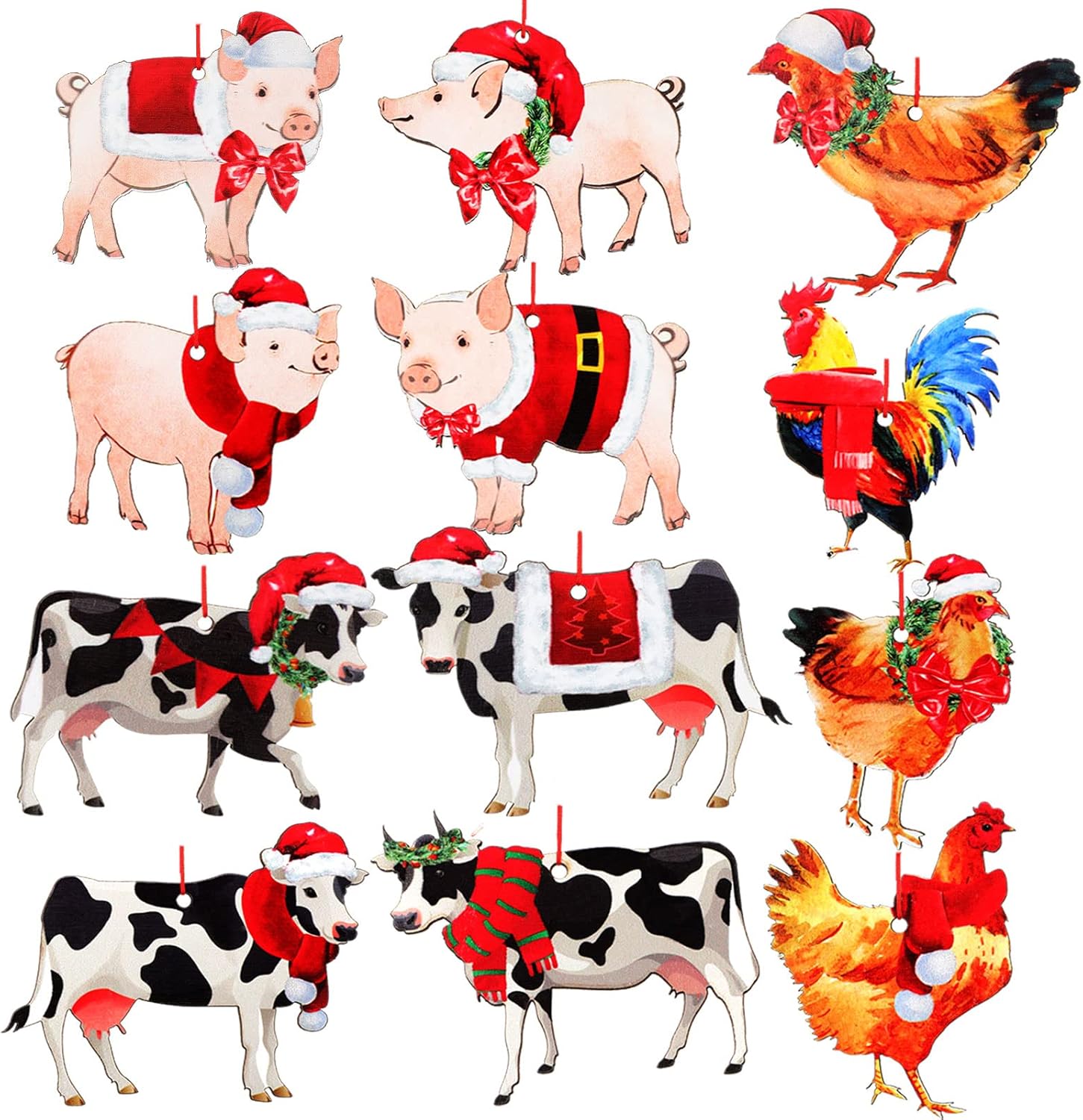 Amazon.com: 12 Pieces Christmas Farm Animal Ornament Cow Ornament ...