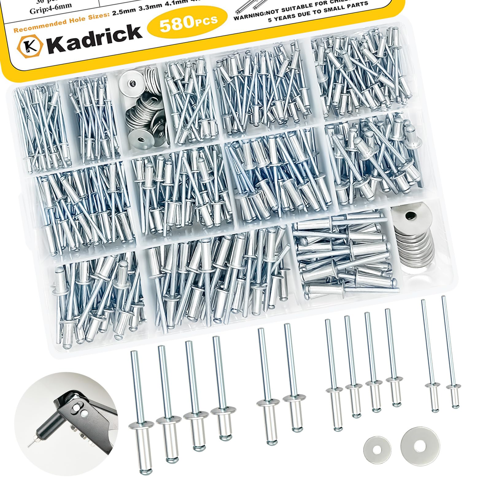 Kadrick 580Pcs Pop Rivets Assortment Kit,Commonly Used Aluminum