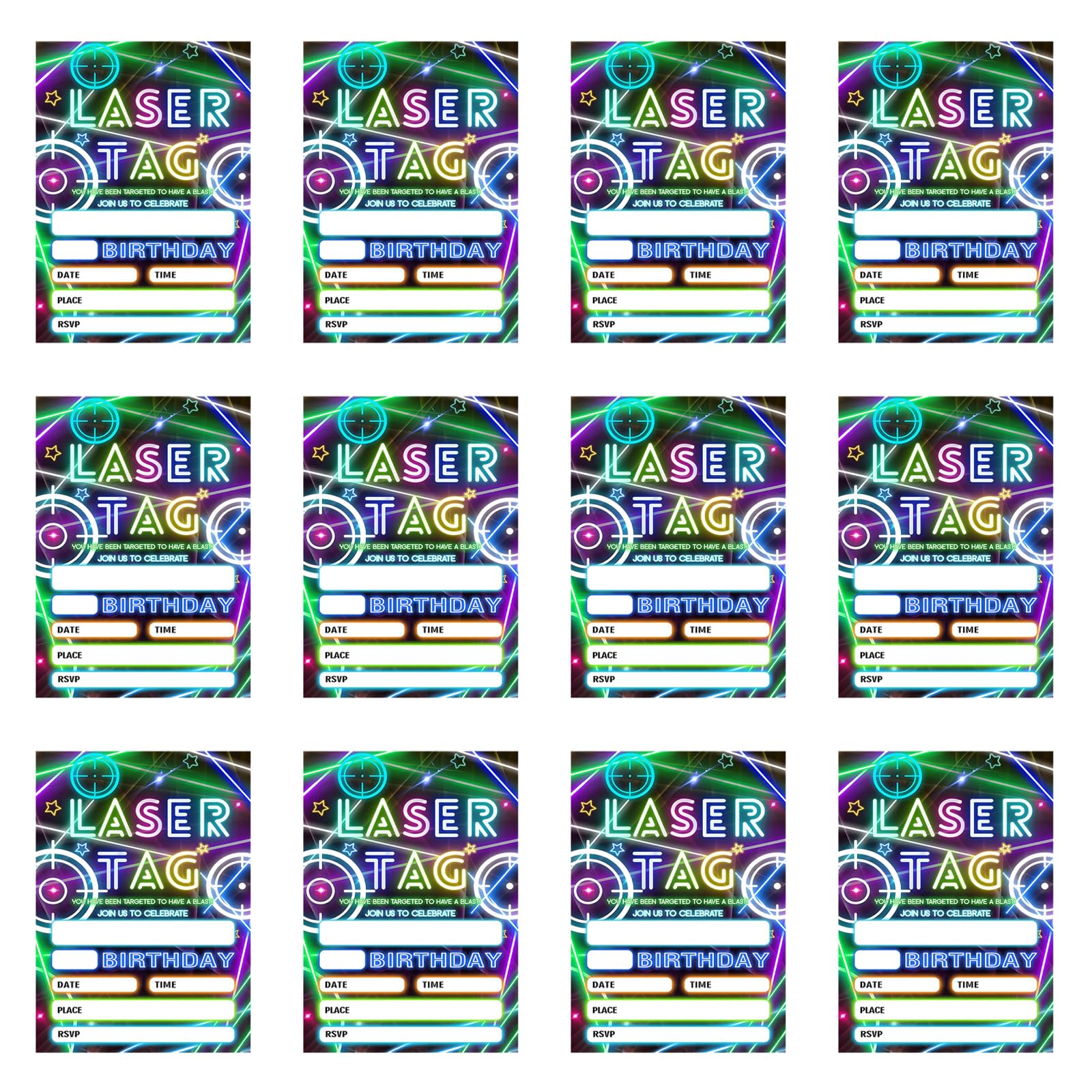 ZEPFJHE 12Pcs Glowing Fluorescent Greeting Card 5x7Inch Birthday Invitations for Birthdays Celebration and Social Gatherings Invitation Cards