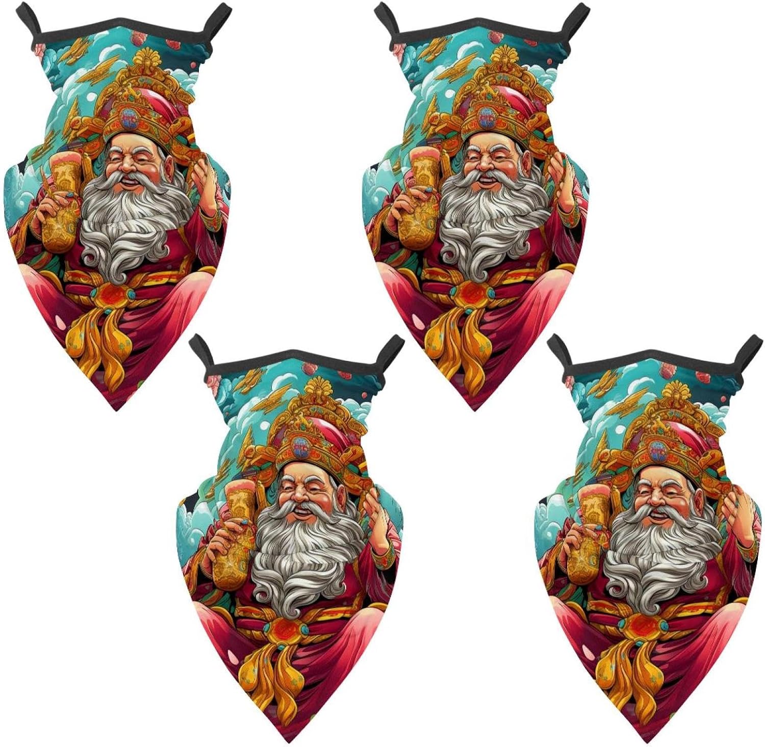 4 Pack the God of Wealth Neck Gaiter Face Scarf Cover Sun Protection Balaclava Cloth Bandanas with Ear Loops