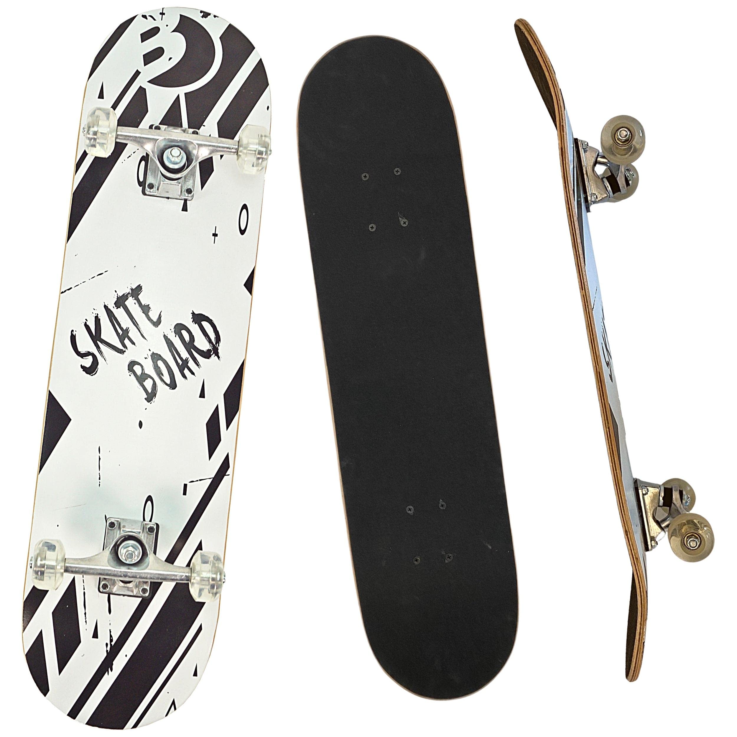 Best Sporting Skateboard pour enfant - Roulement à billes ABEC 3 - Skateboard de qualité supérieure en bois et aluminium - Skateboard pour adulte - 78,5 x 20,4 cm - Avec design noir et blanc