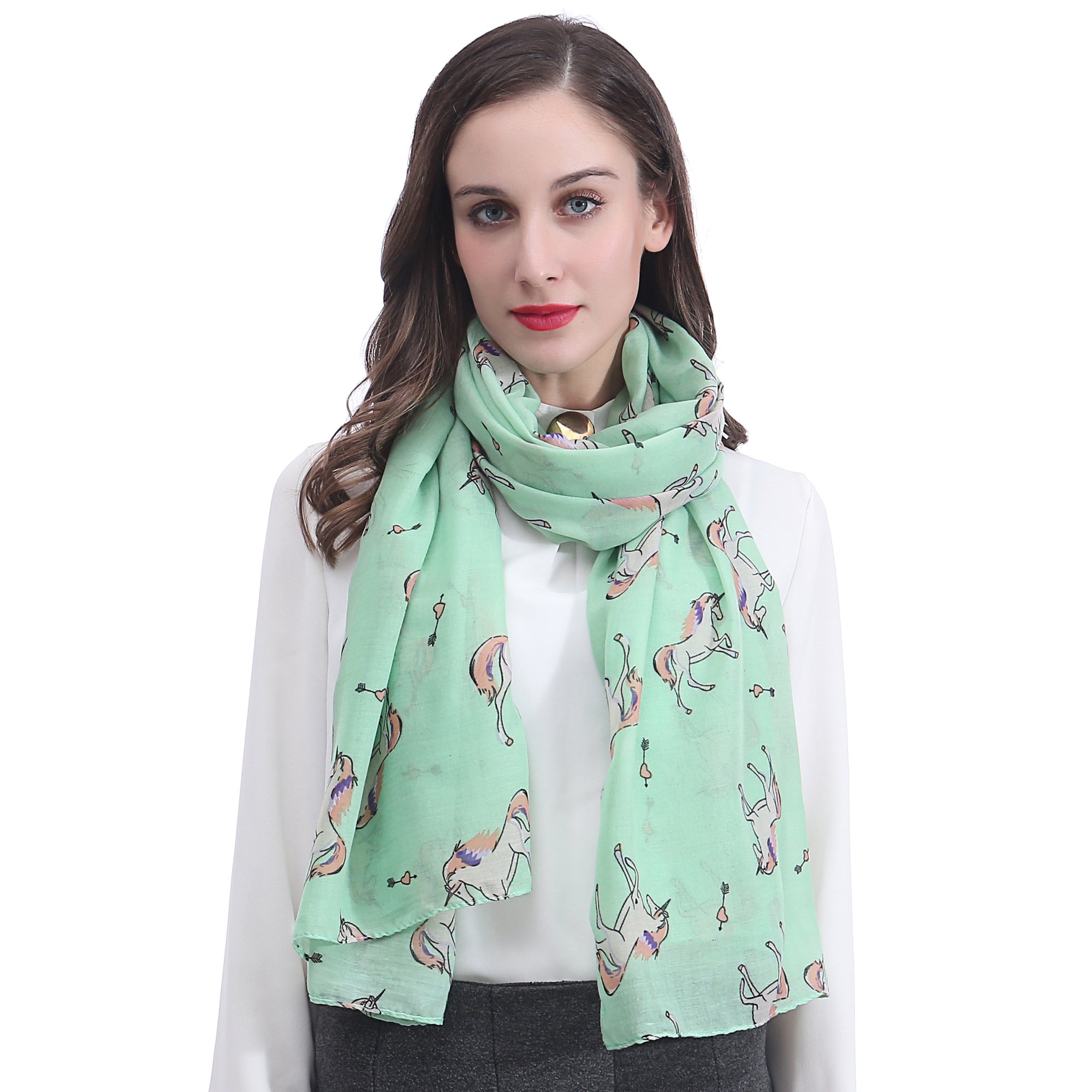 Lina & Lily Women's Mint Green Unicorn Animal Print Scarf Oversized (Mint Green)