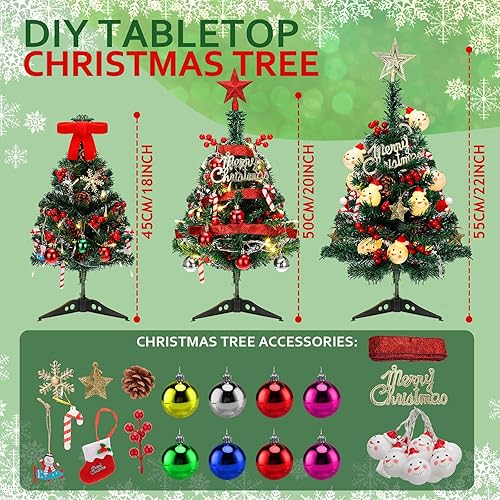 Miniatura 2 de 3 piezas de mini árbol de Navidad artificial de escritorio con luces LED y adornos de 182022 pulgadas, árbol de Navidad de mesa para decoración de
