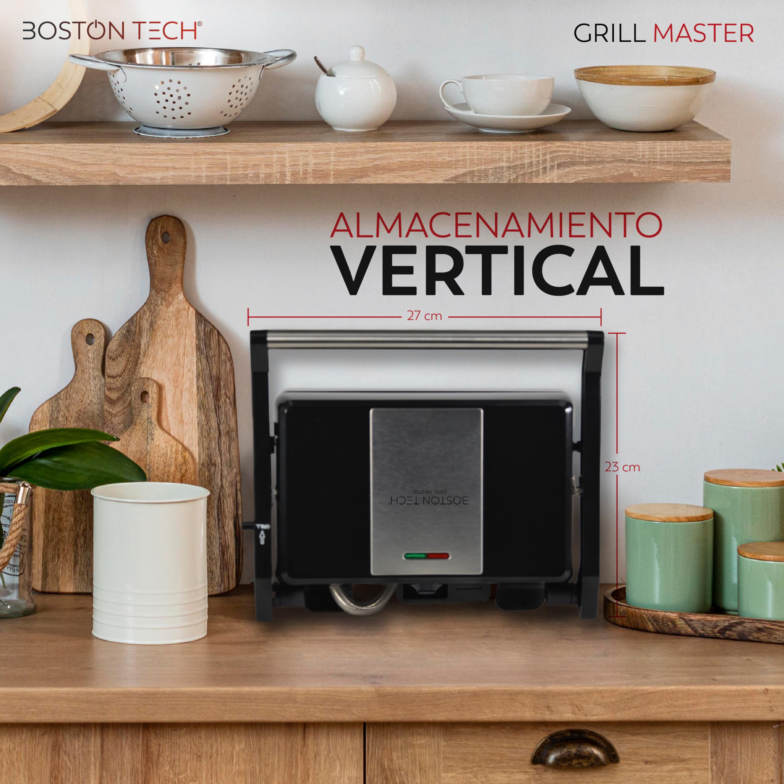 Grill Master Parrilla Eléctrica 3 en 1: Grill, Sandwichera y Panini. Placas AntiAdherente. Apertura 180º. Placa Superior Flotante. Libre de BPA. 2 superficies de 23x14.5. Pinza de Cierre. 1000W