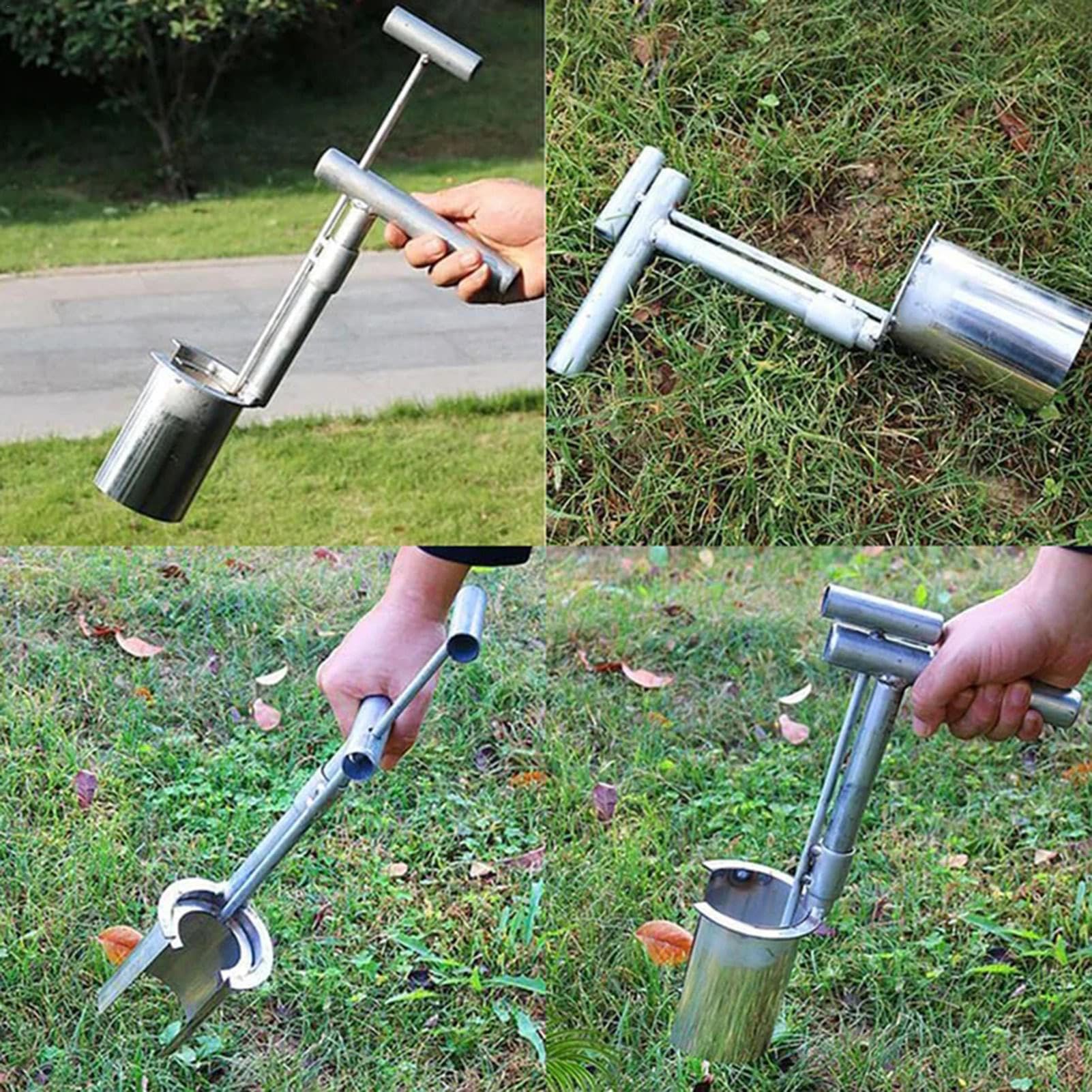 Long Handle Bulb Planter Tool - Carbon Steel Serrated Base For Planting Tulips, Daffodils, Iris (94cm Length)-559839