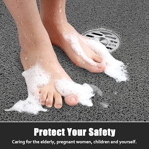 Miniatura 6 de Tapete de ducha cuadrado antideslizante 24 x 24 pulgadas, con orificio de drenaje en el medio, súper suave y cómodo, tapete de baño de masaje de