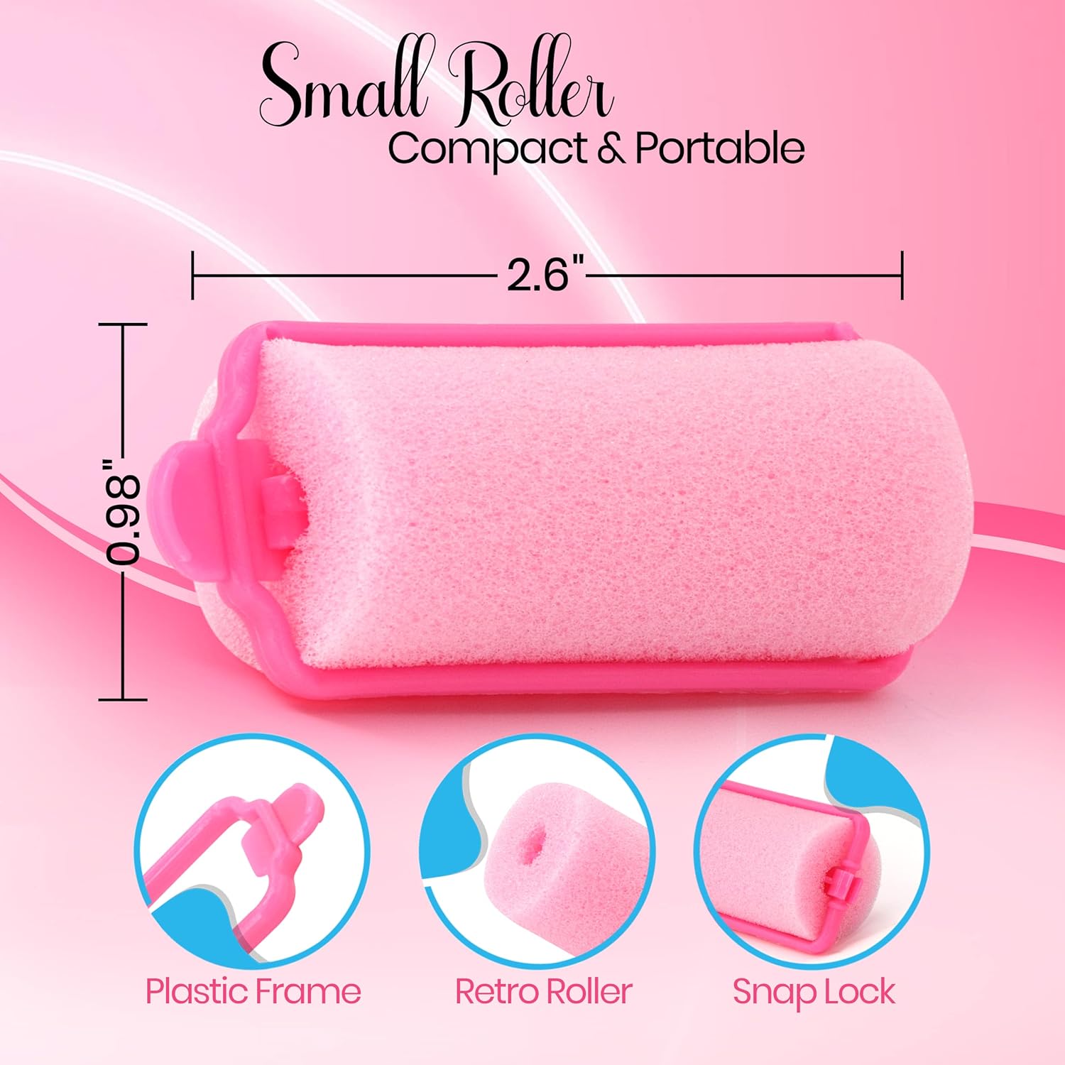 Foam Hair Roller Set, Heatless Hair Curlers to Sleep In, Self-Fastening, Soft Wave Curlers for Short and Medium Hair, Pink, 12 Pieces – By Rampro : Beauty & Personal Care