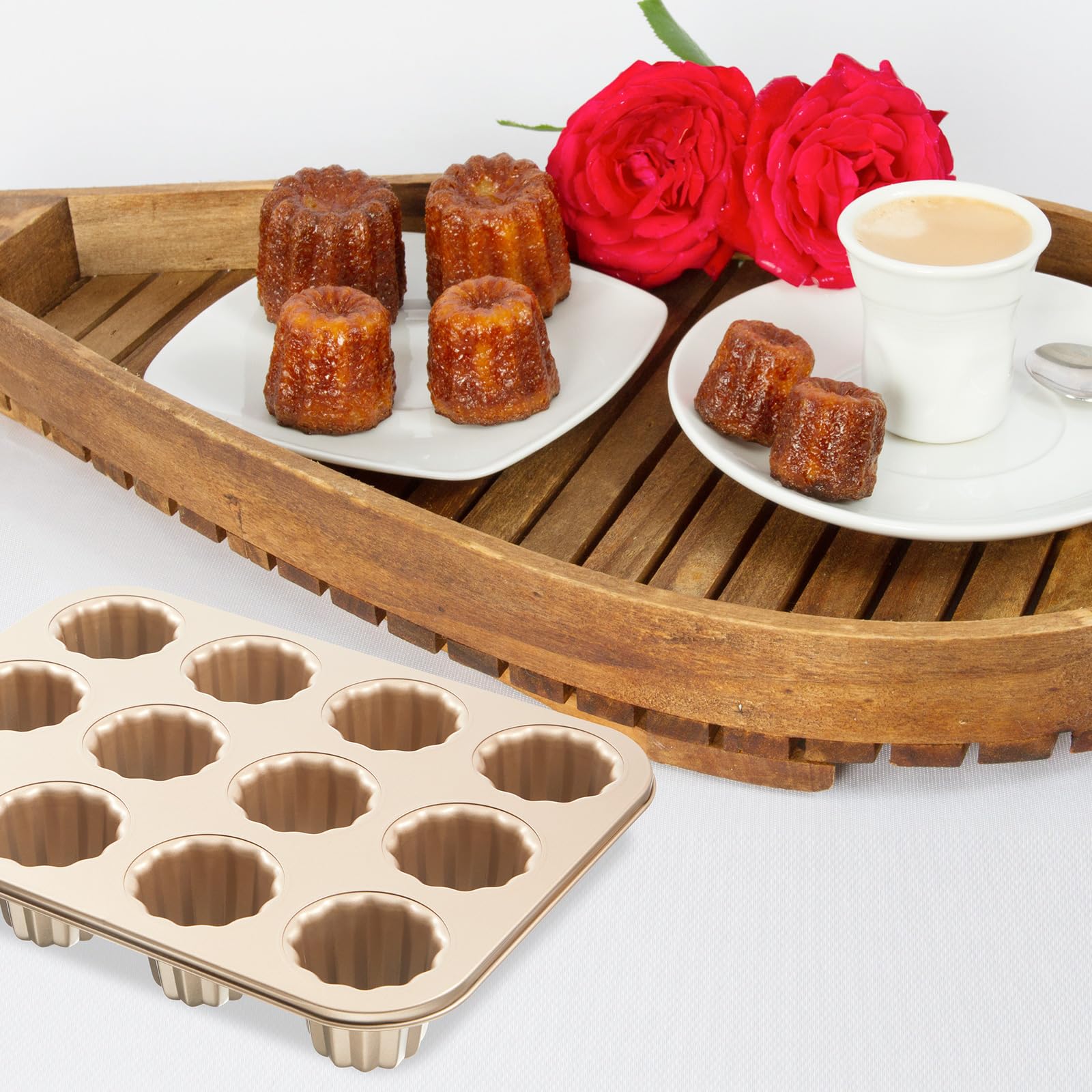 FoldTier 2 moldes de canele, moldes para tartas con 12 cavidades, moldes antiadherentes para canele, magdalenas, magdalenas, natillas francesas, caneles, pasteles, moldes tradicionales para hornear en