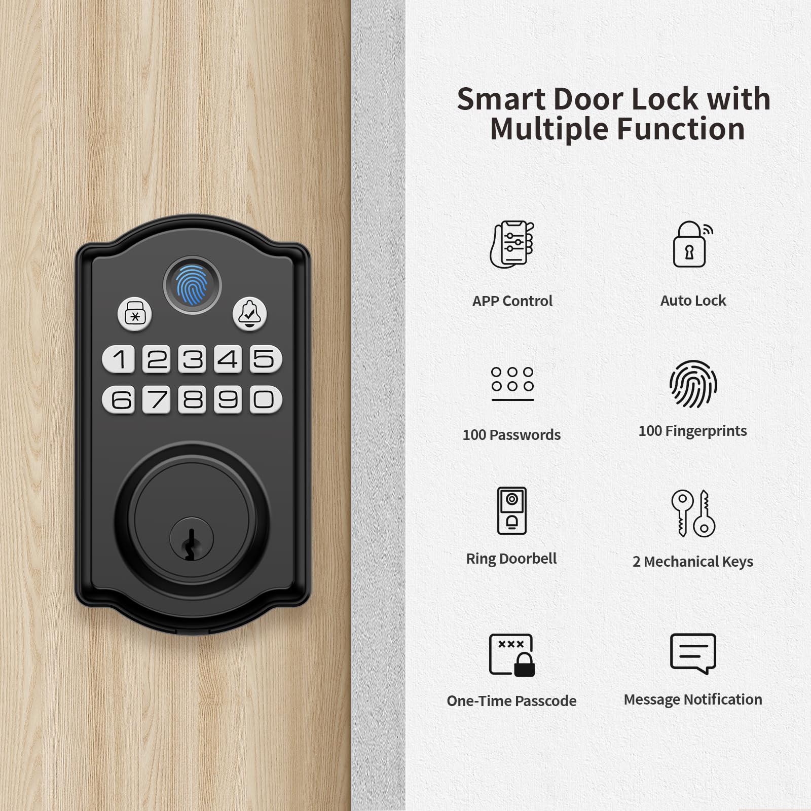 Auto Block Key Fingerprint Smart Deadbolt With App Control Auto-lock Smart Keyless ...