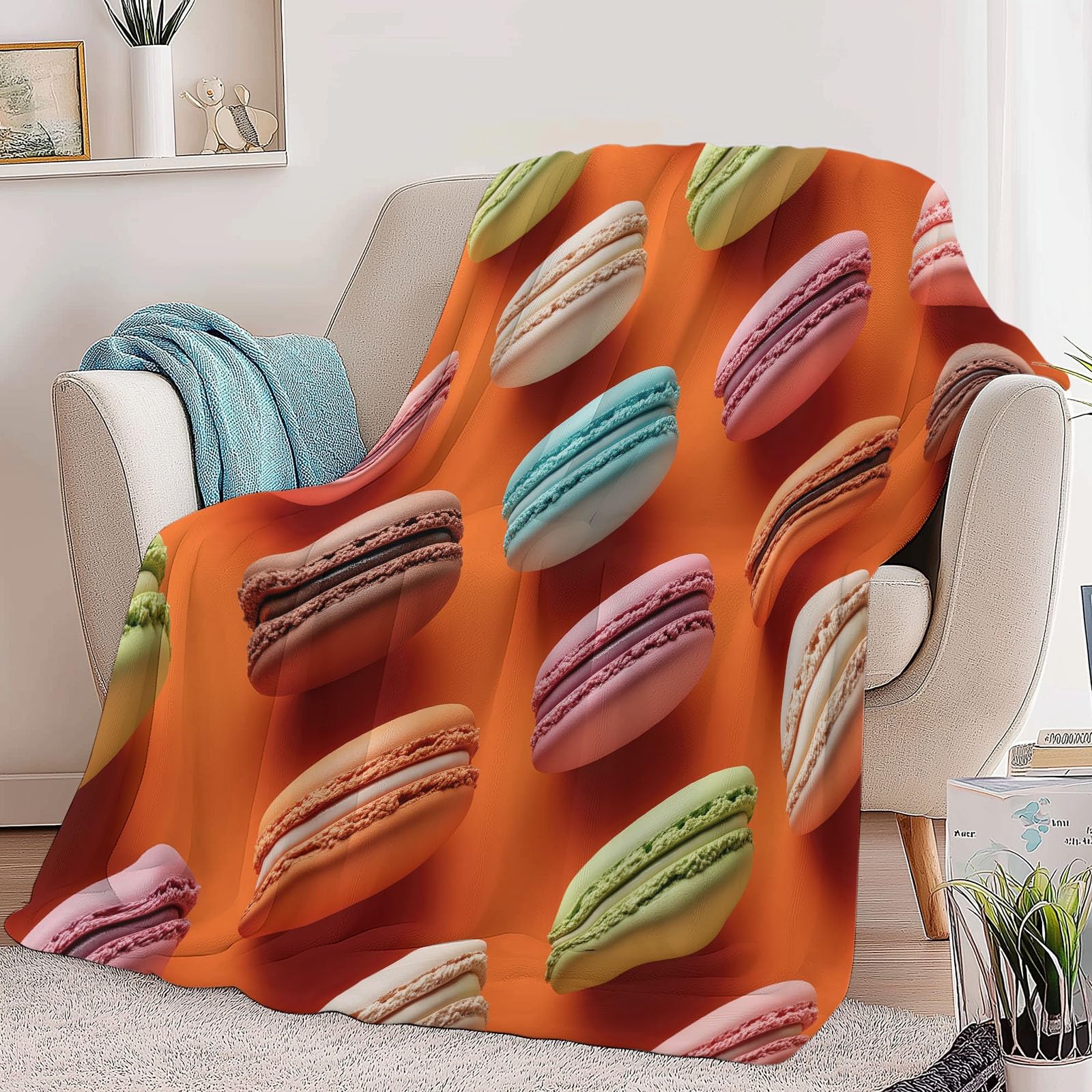 Generico Koce polarowe Fotografia Macaron Koc z polaru na sofę, kolor pomarańczowy flanelowy super miękki i ciepły koc na łóżko 150 x 200 cm narzuta na sofę pluszowy koc