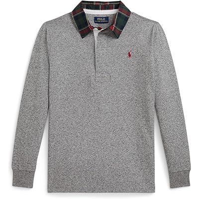 Мужская рубашка Polo Ralph Lauren Kids Plaid-Collar Cotton Jersey Rugby Shirt (Toddler/Little Kid) collegiate heather/trophy cream