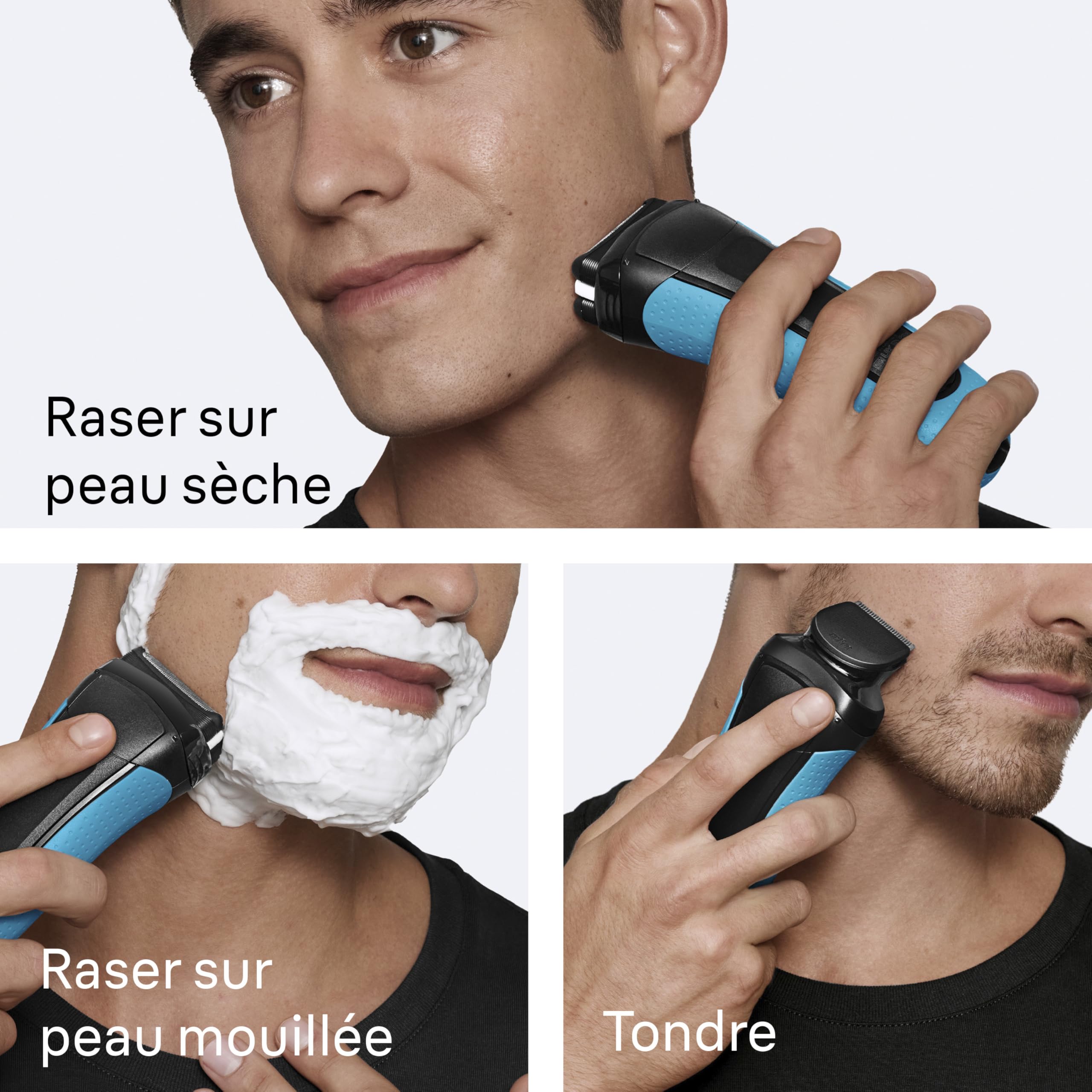 Braun Rasoir Électrique Homme Series 3 3010BT, Bleu | Etanche, Batteries Rechargeables, Lames Flexibles, Peigne MicroComb, Coffret avec Accessoire Tondeuse à Barbe, 5 Sabots