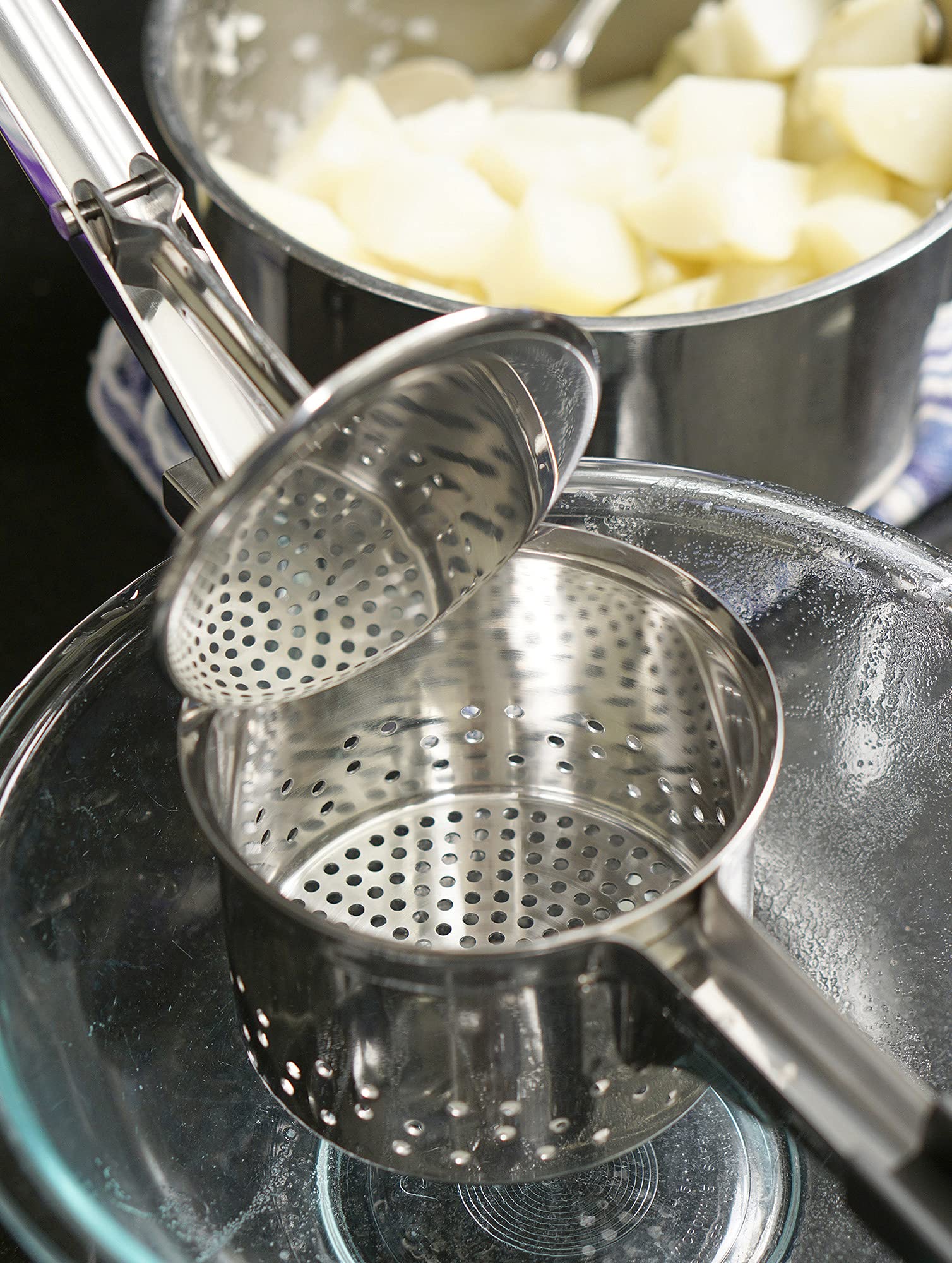 RSVP 8003 - Prensador de patatas con extensión de reposo para olla, apto para lavavajillas, acero inoxidable 18/8
