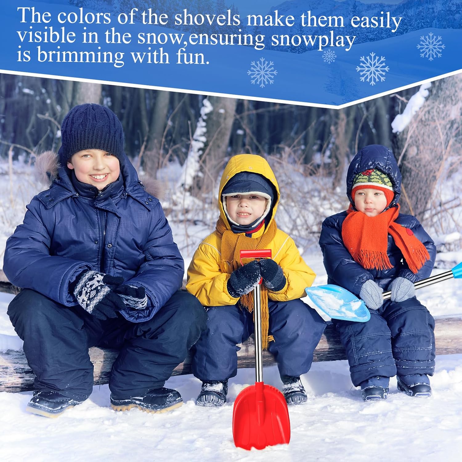 2 Pcs Kids Snow Shovel with D Grip Handle Plastic Snow Shovel with Stainless Steel Handle 23.6 Inch for Boys Girls Outdoor Yard Garden Driveways Emergencies Removal(Blue, Red)