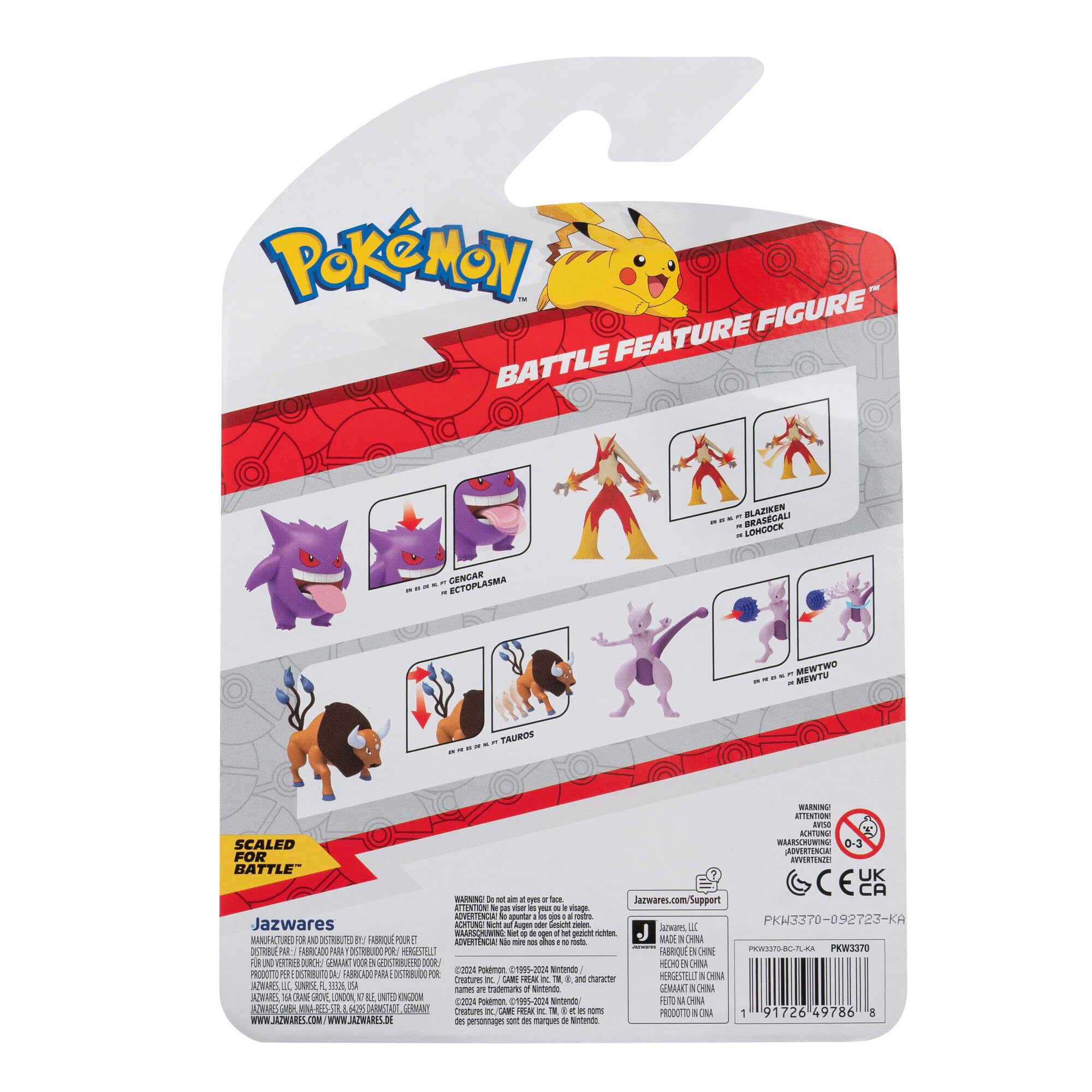 Pokémon PKW3370 - Battle Feature Figure - Mewtu, oficjalne ruchome figurki, 11,5 cm