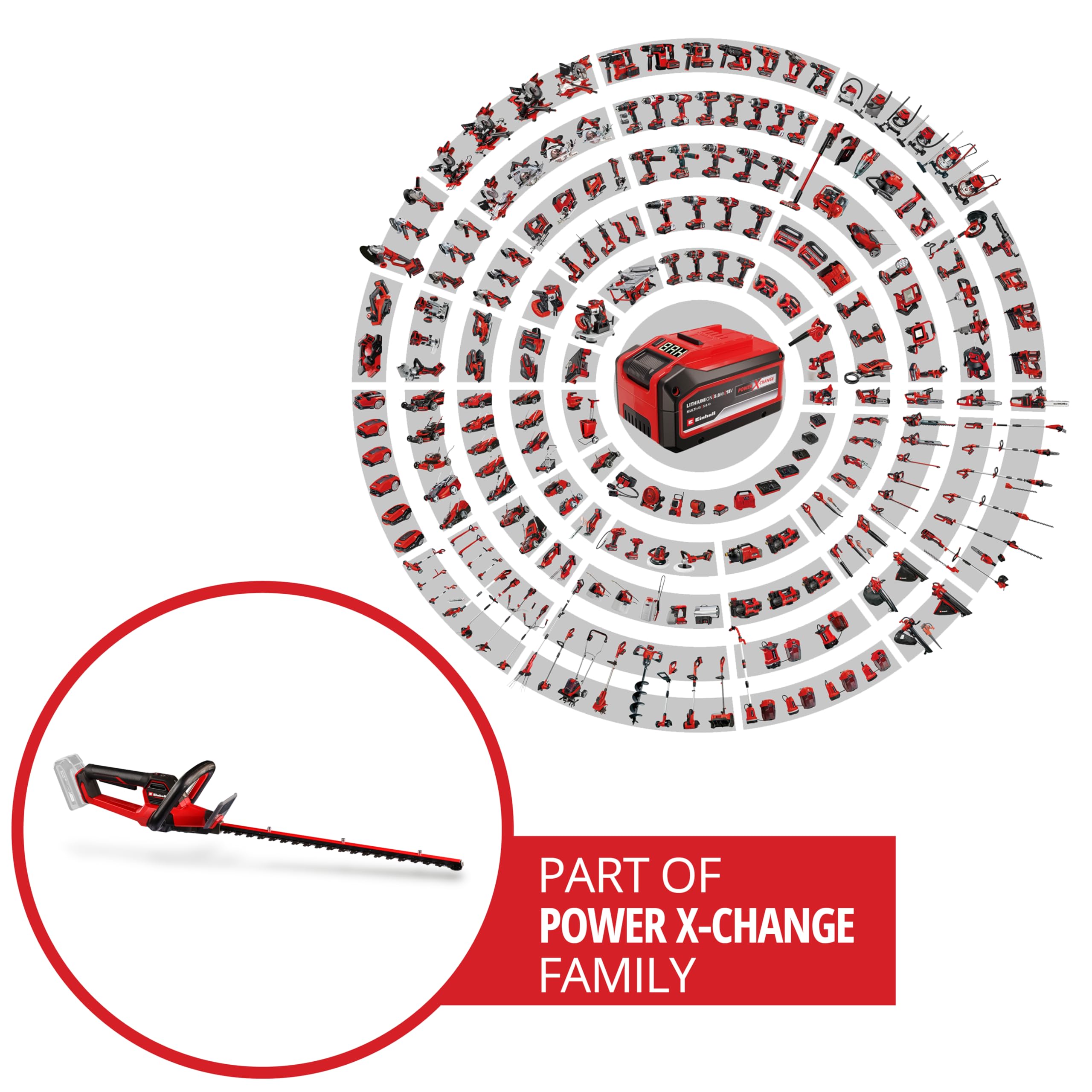 Einhell Profesjonalne akumulatorowe nożyce do żywopłotu GP-CH 18/50 Li BL-Solo Power X-Change (18 V, silnik bezwęglowy, długość cięcia 61 cm, system przeciwblokujący, z pochwą, bez akumulatora)