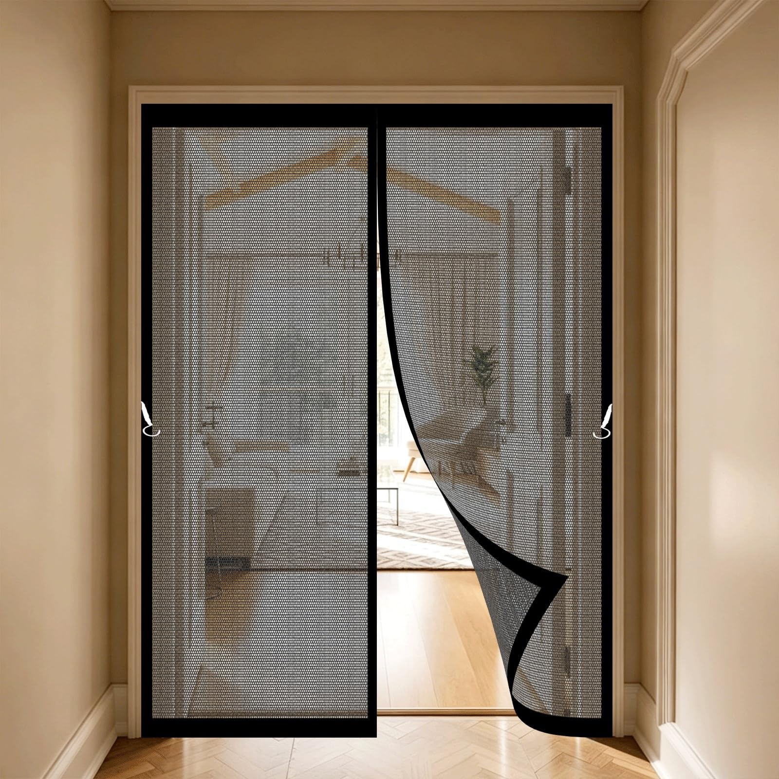 Pshzhim Black Fly Screen For Doors 240 X 220 Cm Bug Mesh Curtain With Powerful Magnets Keep Bugs Out Lets Fresh Air In Magnetic Door Curtain For Home, Living Room, Bedroom, Workshop,