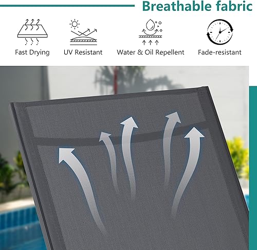 Miniatura 4 de SUNLEI Juego de 2 tumbonas para patio al aire libre, sillas de piscina para exteriores con respaldo ajustable de 5 posiciones y para todo tipo de