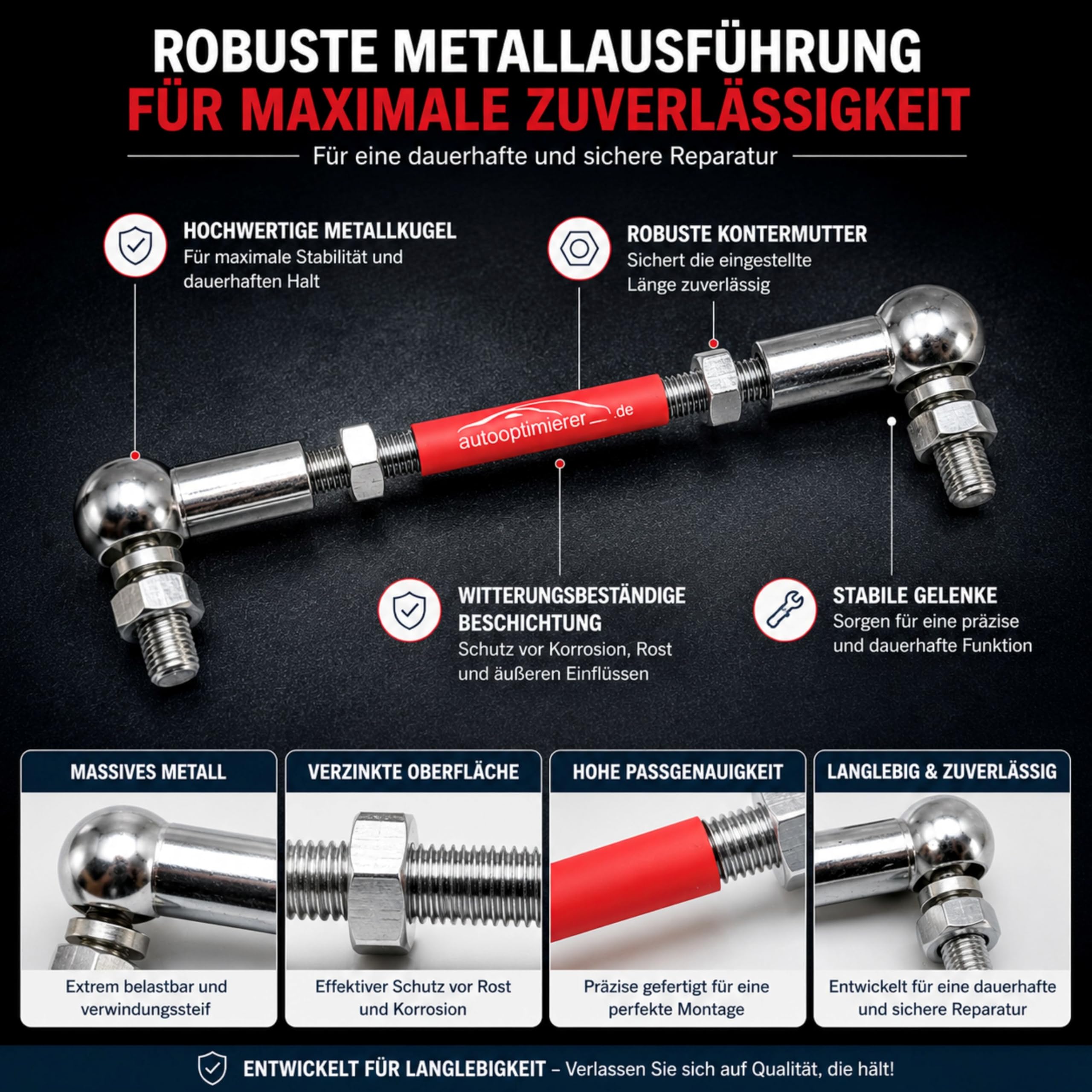 autooptimierer Xenon Reparatursatz Universal – Koppelstange für Leuchtweitenregulierung – Niveausensor M6 einstellbar – Reparaturset für Scheinwerfer-Höhenregulierung