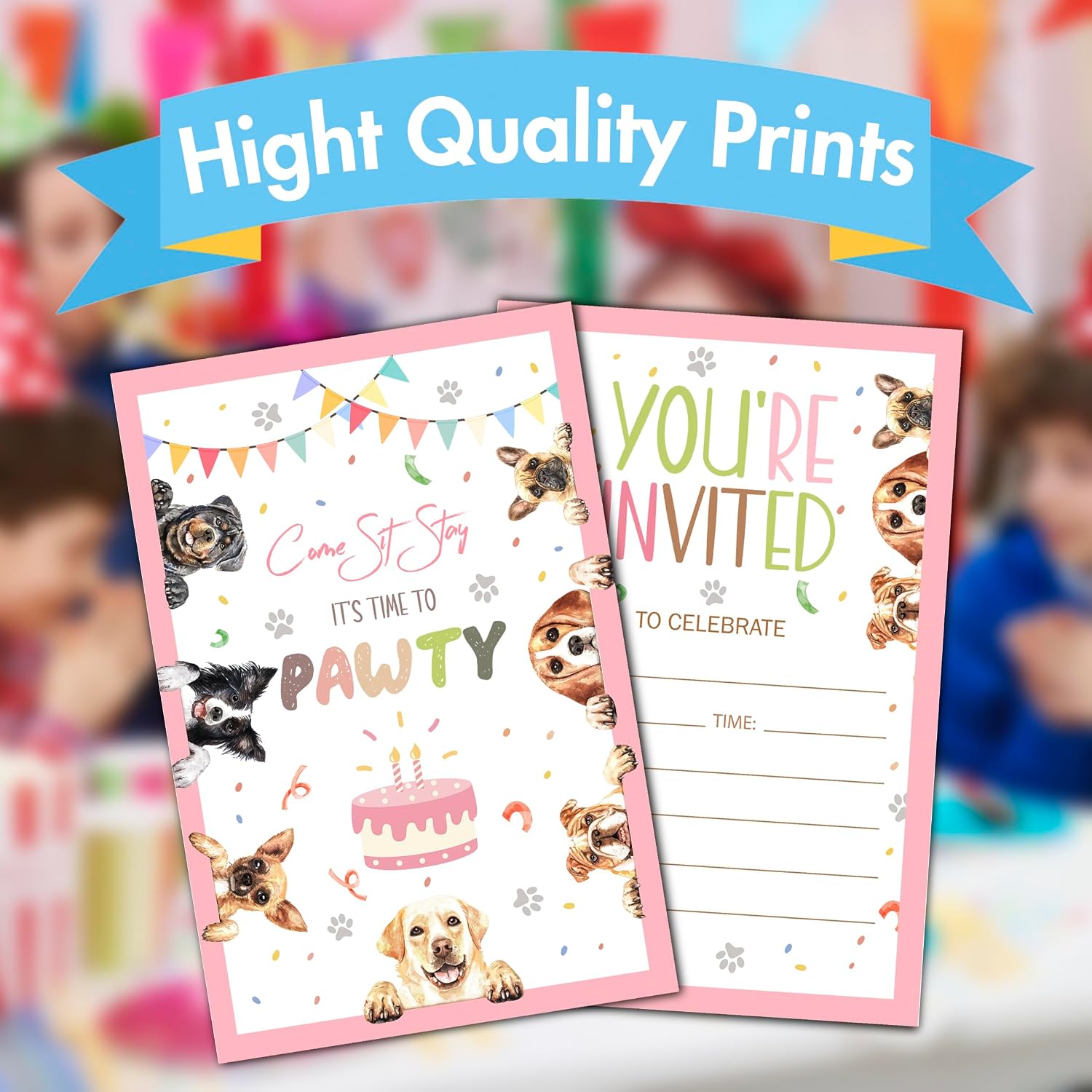Cute Dogs Birthday Party Invitations, Watercolor Puppy Invites with Envelopes for Girls Boys Teen (30 Count), Dog Themed Birthday Party Invitation Cards Decorations Supplies