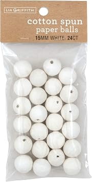 Lia Griffith PLG42001 Cotton Spun Paper Balls, 15 mm, White 24 Count