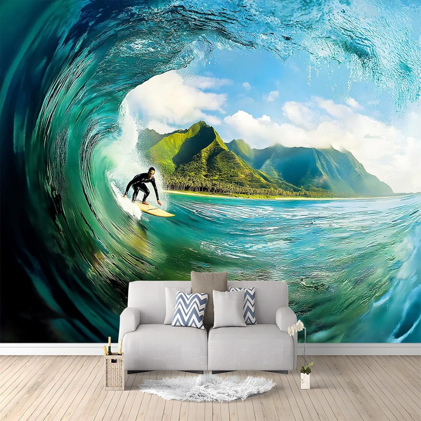 Hgjdjhnf 3D Mural Photo Wallpaper Hawaiian Surfer Wallpaper Wall Decoration Design Pattern Wallpaper Wall Decoration Living Room Bedroom Office Hallway,430Cmx300cm Stickers - Frameless Painting - Poster
