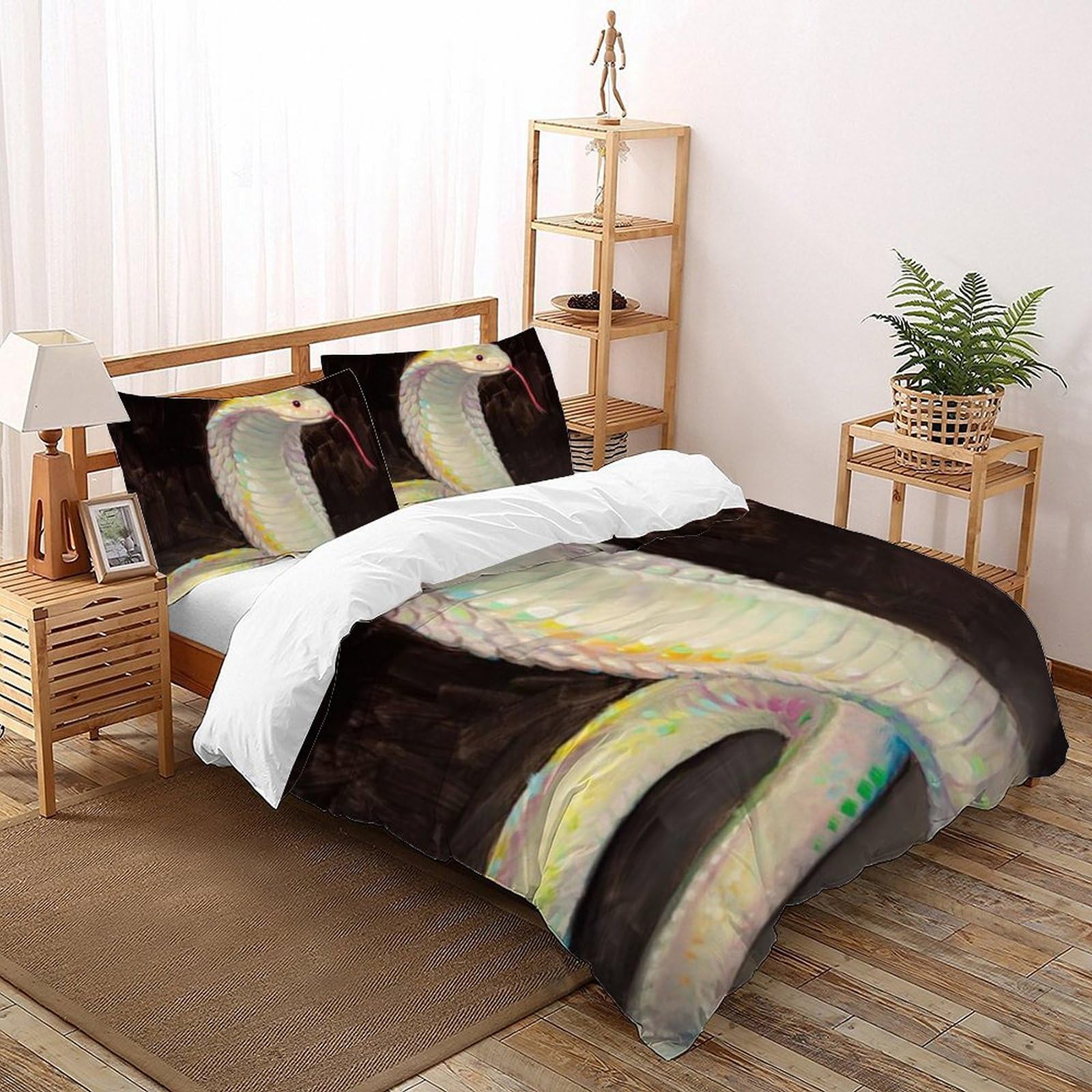 Housse de couette serpent microfibre grand lit 2 taies d'oreiller pour filles