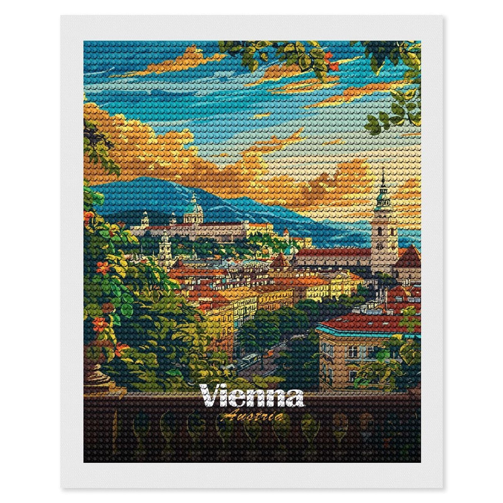 Junmoney Vienna Cityscape Round Drill Diamond Painting 16"x20", for Craft Lovers, Stress Relief Craft, Bedroom Decor, Festive Craft Gift