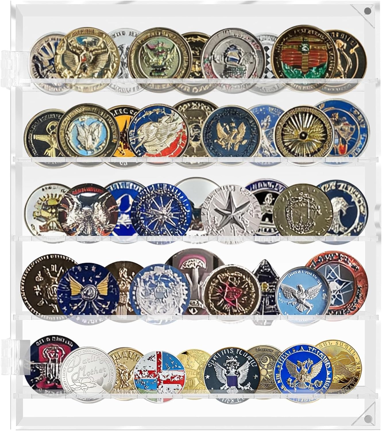 Military Challenge Coin Display Case, Transparent Acrylic Badge Organizer with Magnetic Door, Pin Display Case, Wall Memory Boxes Badge Organizer Suitable for Decorating Tables (White)