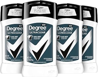 Degree Men UltraClear Black+White Antiperspirant Deodorant: 72-Hour Sweat & Odor Protection, No Stains on Black/White Clothes, MotionSense Tech, 4-Pack 2.7oz