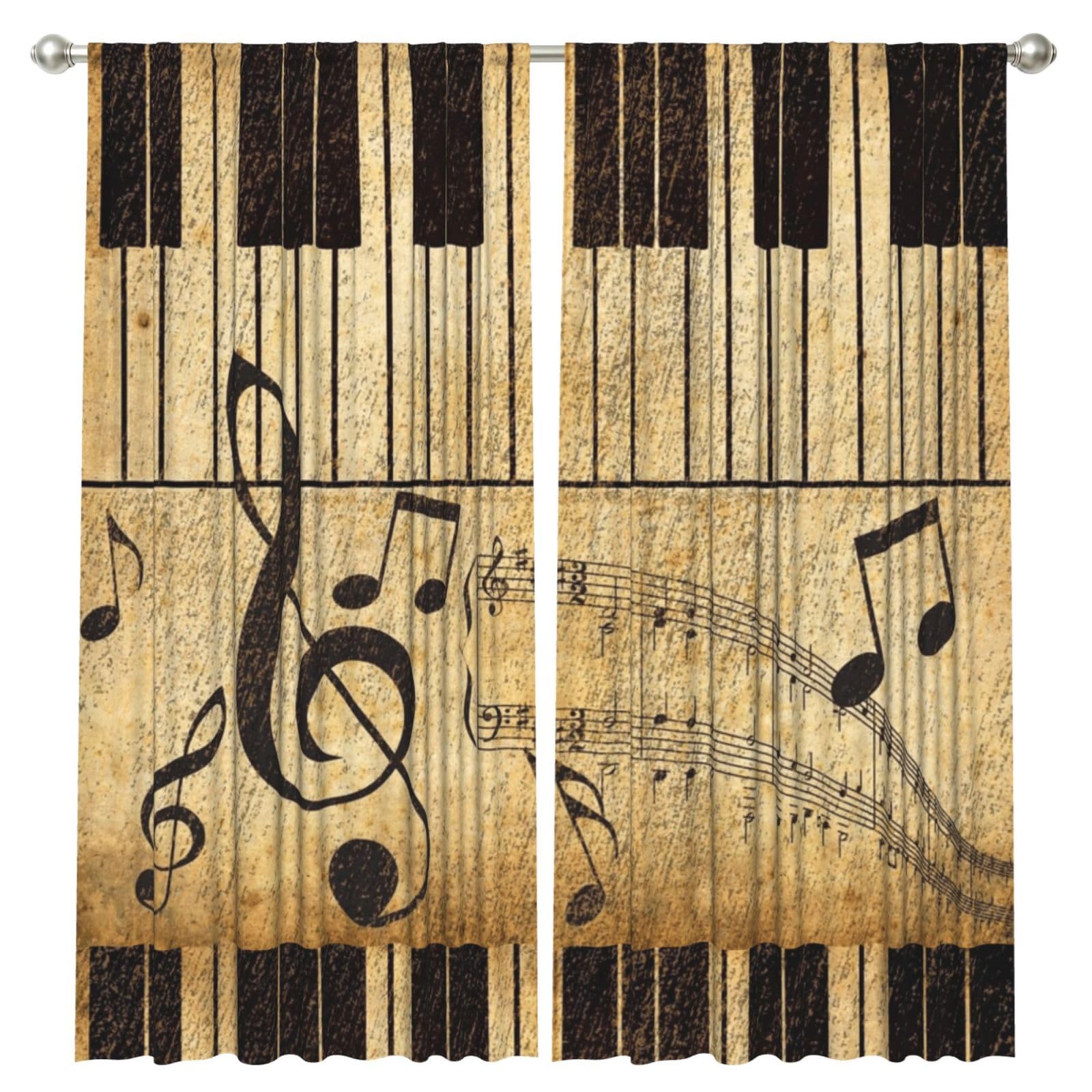 InOmak Vintage Music Note Piano, 2 Panels Window Curtains 52 x 84 Inch Blackout Curtains for Living Room Bedroom